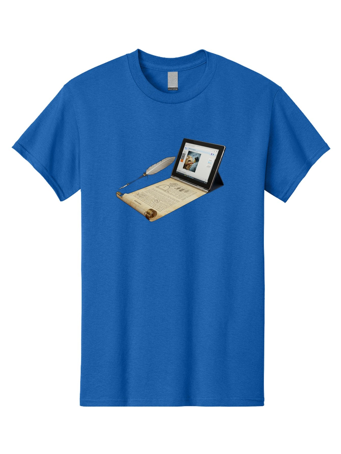 Laptop-Emerging-From-Scroll-With-Quill-Pen Men'S Graphic Tee, 100% Cotton, Comfortable Casual Summer Wear, Machine Washable, Vintage Camera, Old Camera, Antique Camera, Black Camera, Classic Photography, Photography Equipment, Bag679 8