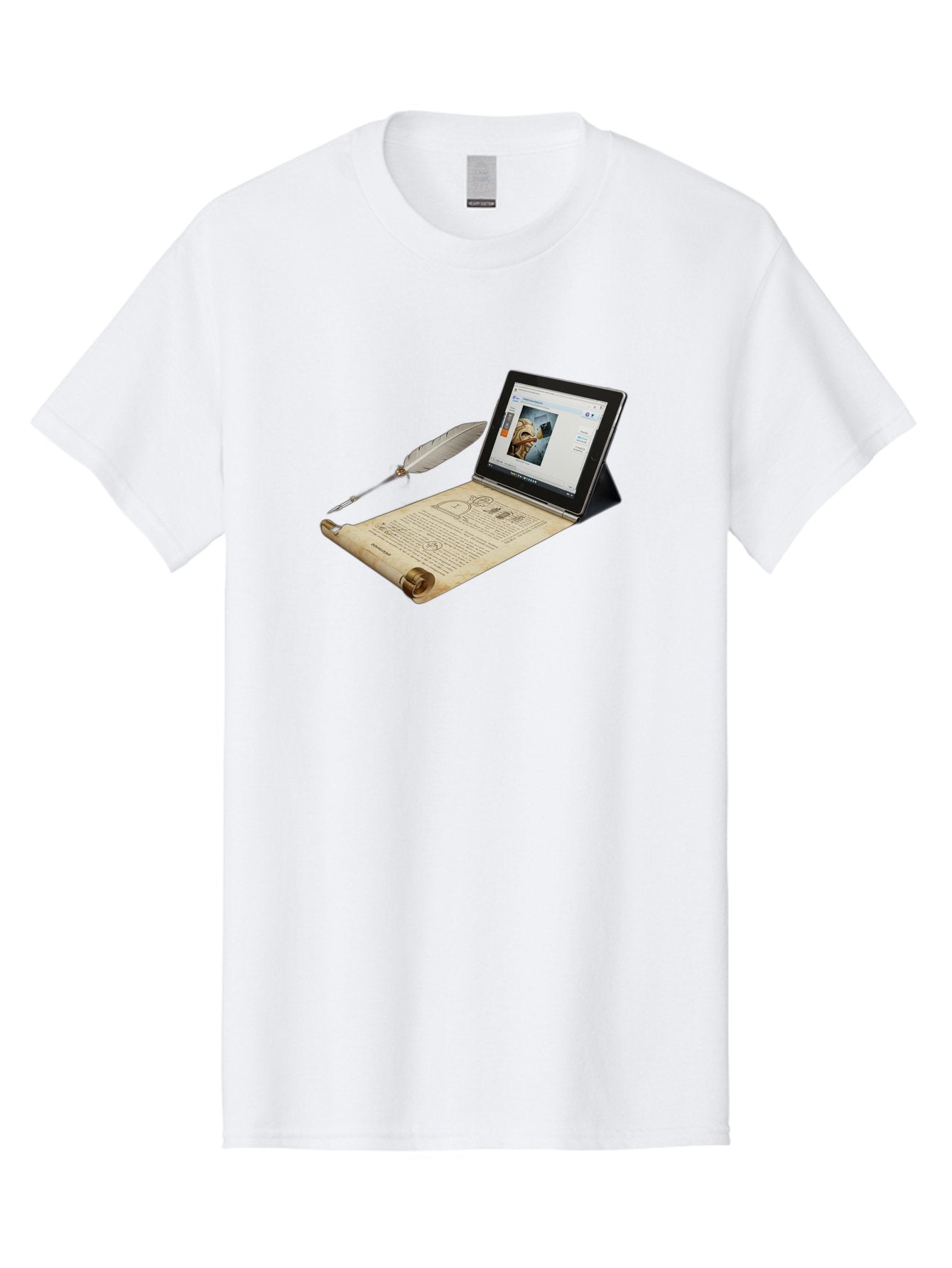 Laptop-Emerging-From-Scroll-With-Quill-Pen Men'S Graphic Tee, 100% Cotton, Comfortable Casual Summer Wear, Machine Washable, Vintage Camera, Old Camera, Antique Camera, Black Camera, Classic Photography, Photography Equipment, Bag679 4