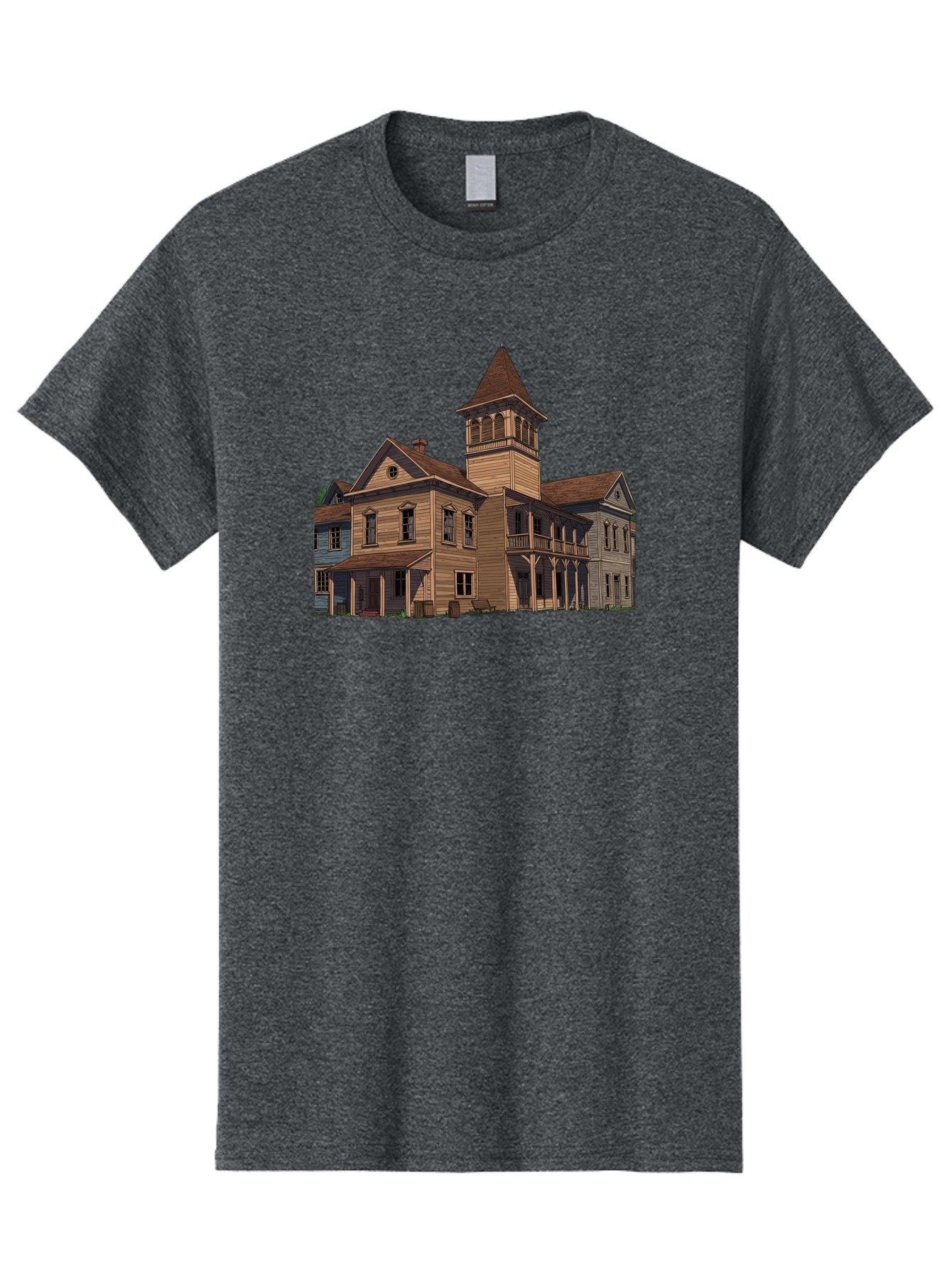 Large-Building-With-Tower Men'S Graphic Tee, 100% Cotton, Comfortable Casual Summer Wear, Machine Washable, Vintage Camera, Old Camera, Antique Camera, Black Camera, Classic Photography, Photography Equipment, Nostalgic Device, Film Camera, Bag680