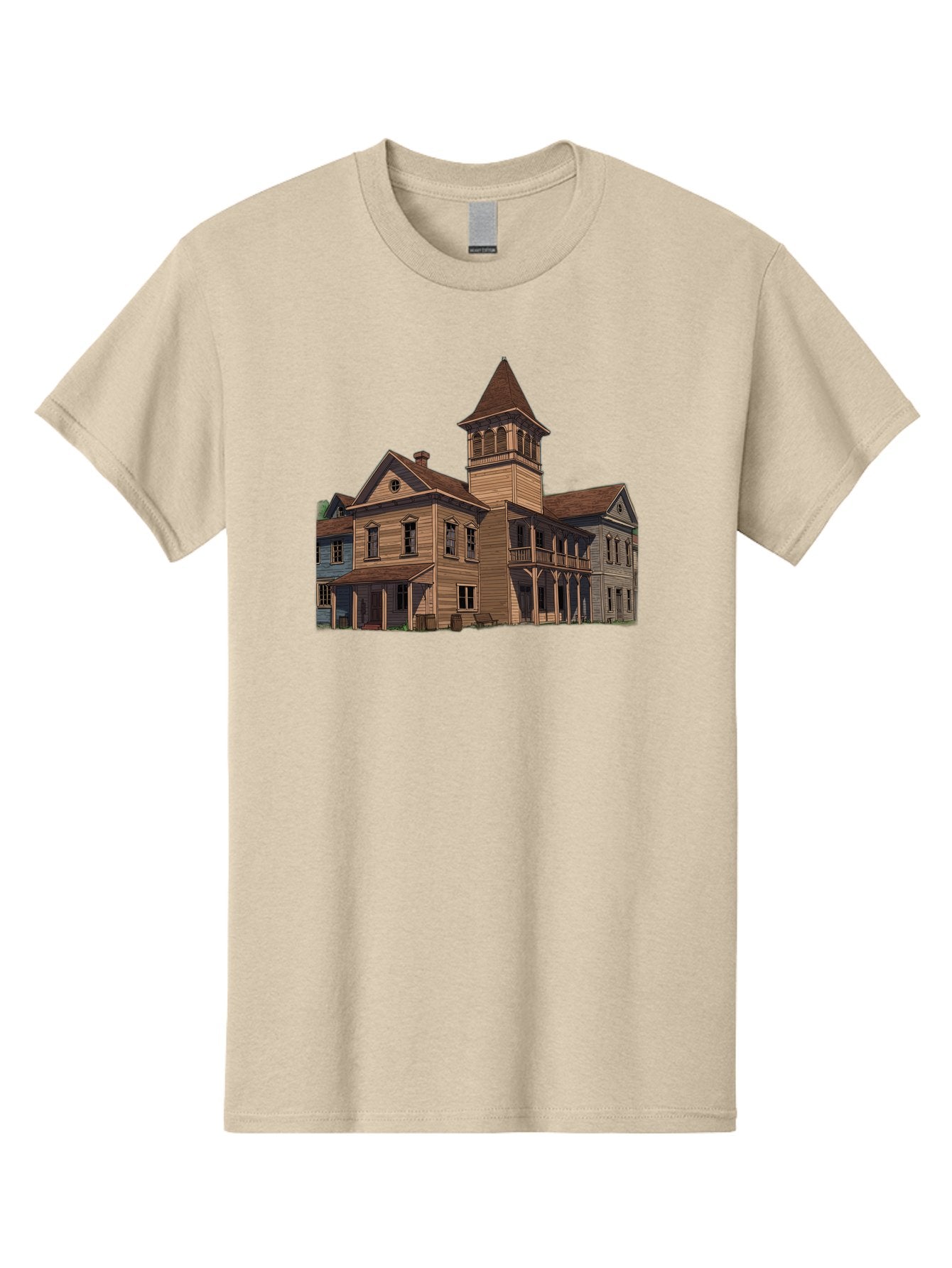 Large-Building-With-Tower Men'S Graphic Tee, 100% Cotton, Comfortable Casual Summer Wear, Machine Washable, Vintage Camera, Old Camera, Antique Camera, Black Camera, Classic Photography, Photography Equipment, Nostalgic Device, Film Camera, Bag680 3