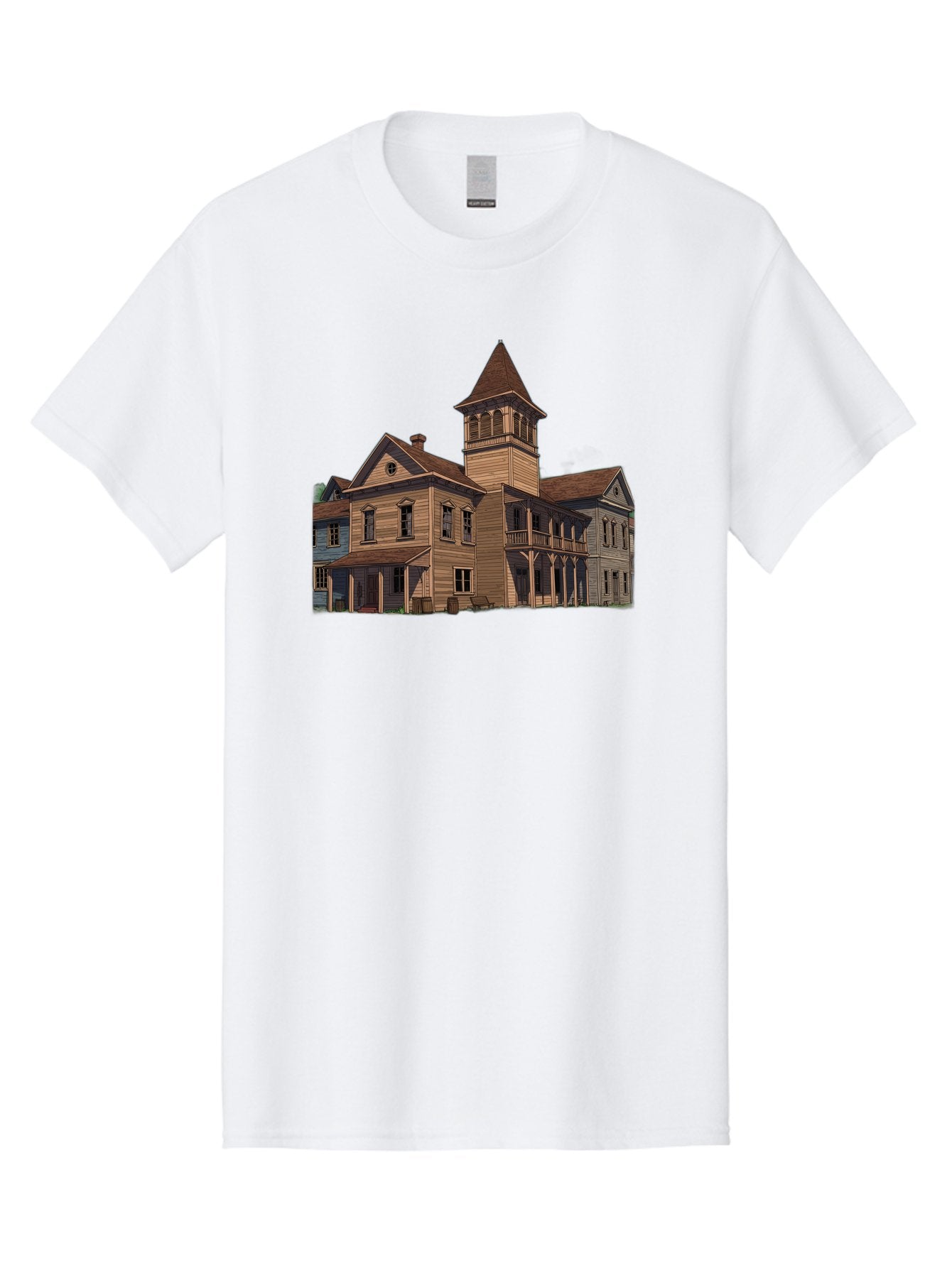Large-Building-With-Tower Men'S Graphic Tee, 100% Cotton, Comfortable Casual Summer Wear, Machine Washable, Vintage Camera, Old Camera, Antique Camera, Black Camera, Classic Photography, Photography Equipment, Nostalgic Device, Film Camera, Bag680 6