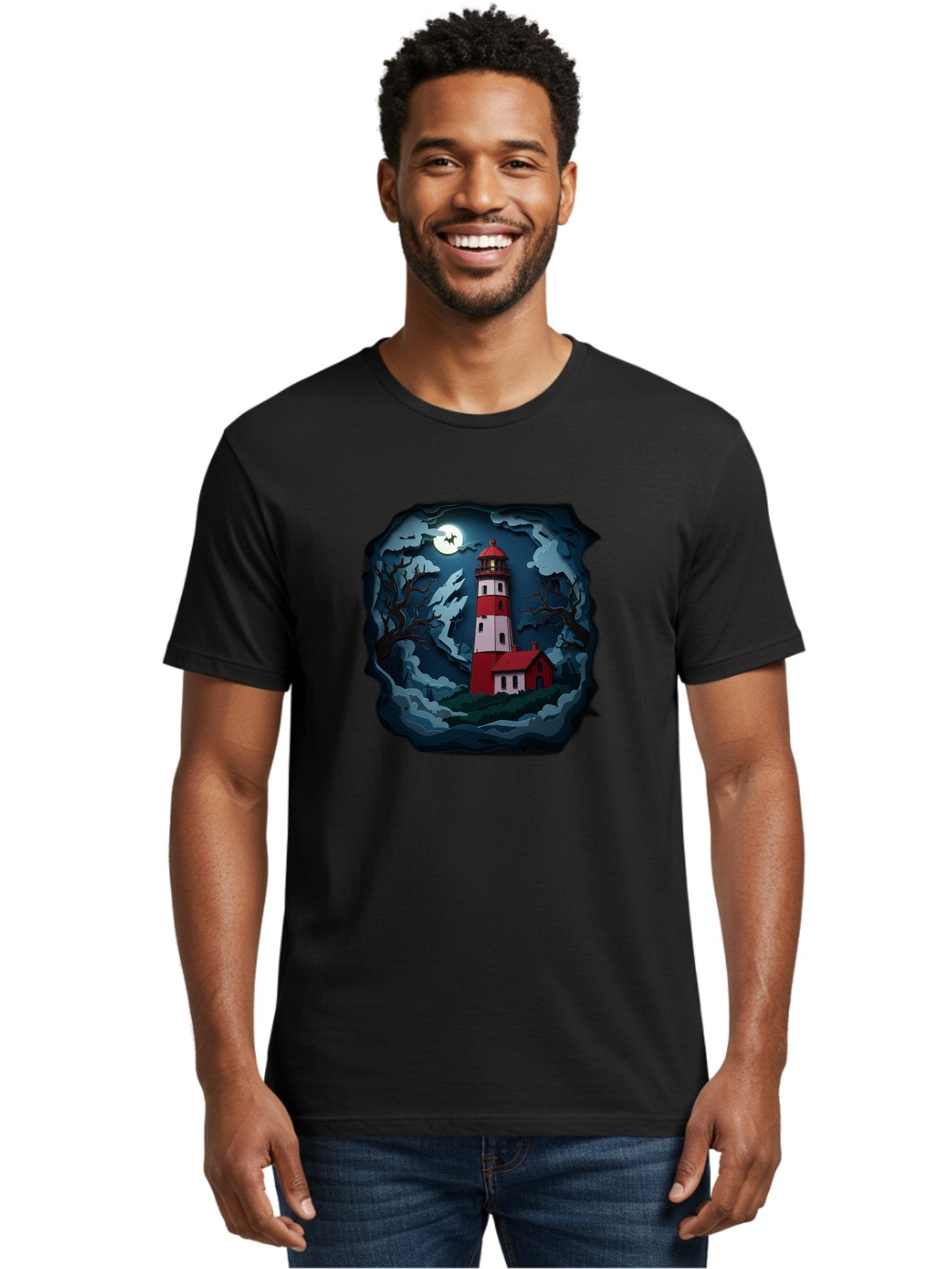 Lighthouse-At-Night Men'S Graphic Tee, 100% Cotton, Comfortable Casual Summer Wear, Machine Washable, Vintage Camera, Old Camera, Antique Camera, Black Camera, Classic Photography, Photography Equipment, Nostalgic Device, Film Camera, Bag715 29