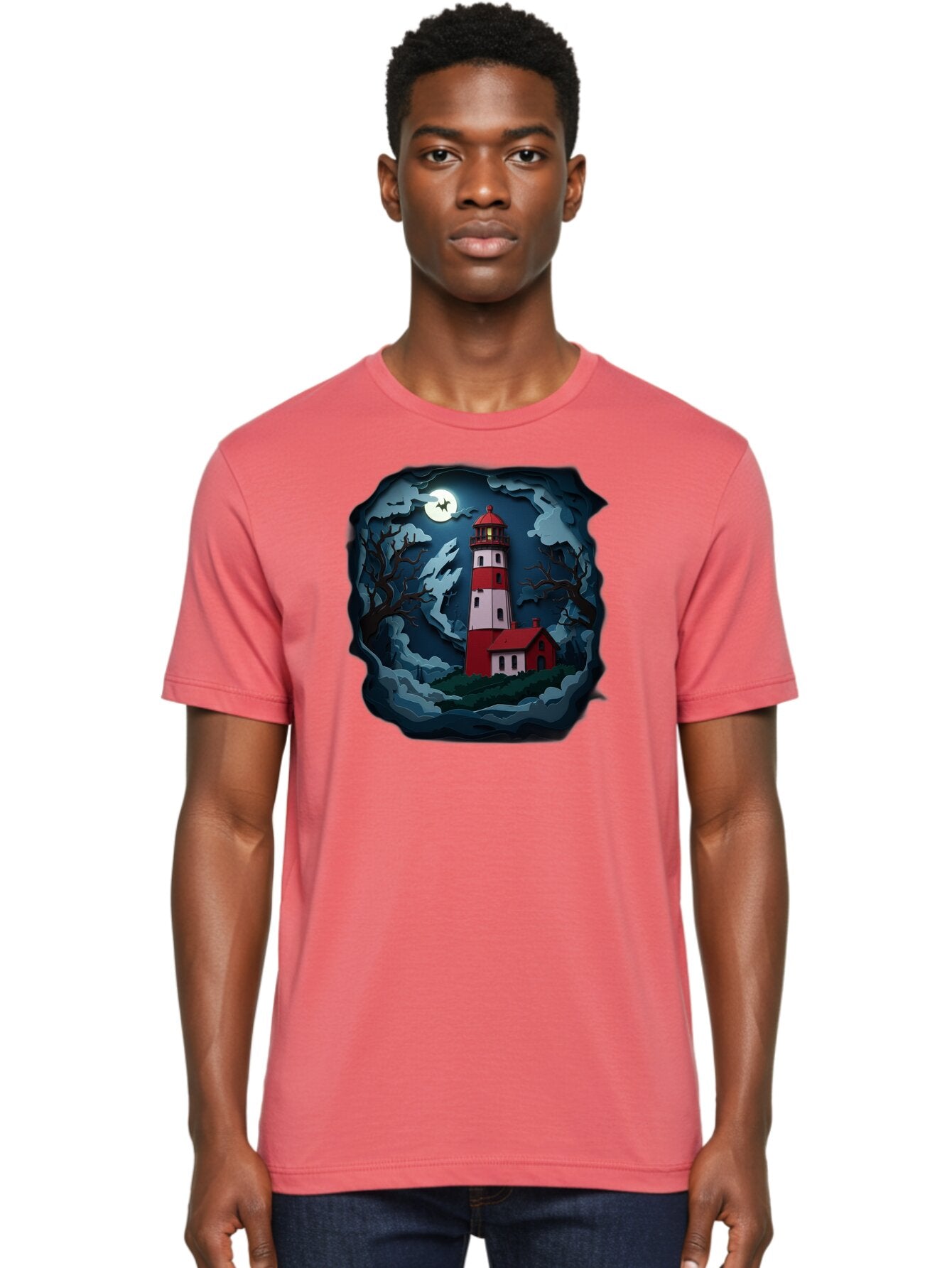 Lighthouse-At-Night Men'S Graphic Tee, 100% Cotton, Comfortable Casual Summer Wear, Machine Washable, Vintage Camera, Old Camera, Antique Camera, Black Camera, Classic Photography, Photography Equipment, Nostalgic Device, Film Camera, Bag715 30