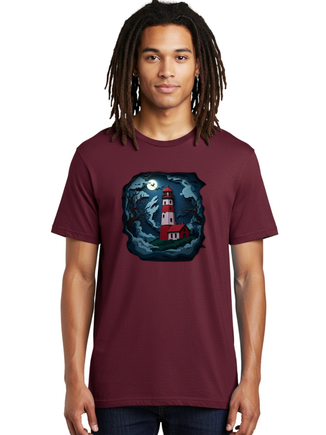 Lighthouse-At-Night Men'S Graphic Tee, 100% Cotton, Comfortable Casual Summer Wear, Machine Washable, Vintage Camera, Old Camera, Antique Camera, Black Camera, Classic Photography, Photography Equipment, Nostalgic Device, Film Camera, Bag715 16