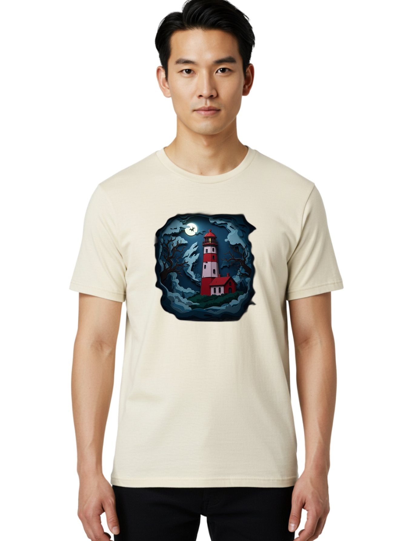 Lighthouse-At-Night Men'S Graphic Tee, 100% Cotton, Comfortable Casual Summer Wear, Machine Washable, Vintage Camera, Old Camera, Antique Camera, Black Camera, Classic Photography, Photography Equipment, Nostalgic Device, Film Camera, Bag715 26