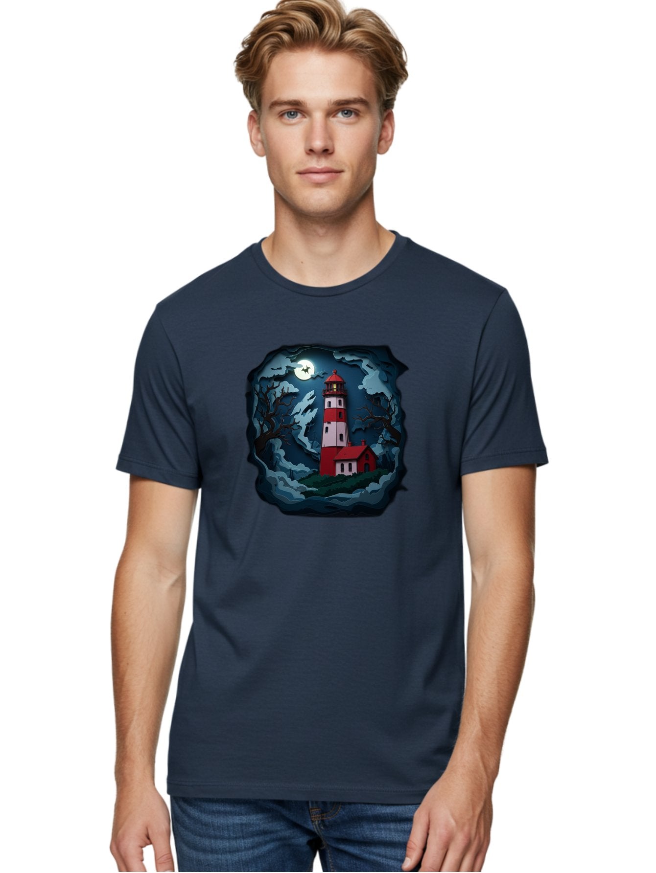 Lighthouse-At-Night Men'S Graphic Tee, 100% Cotton, Comfortable Casual Summer Wear, Machine Washable, Vintage Camera, Old Camera, Antique Camera, Black Camera, Classic Photography, Photography Equipment, Nostalgic Device, Film Camera, Bag715 18