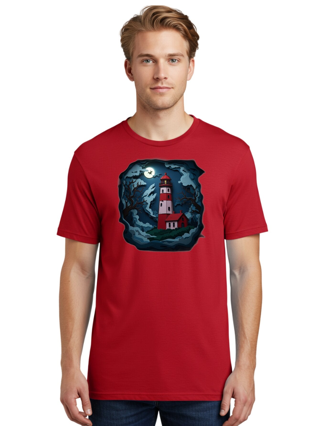 Lighthouse-At-Night Men'S Graphic Tee, 100% Cotton, Comfortable Casual Summer Wear, Machine Washable, Vintage Camera, Old Camera, Antique Camera, Black Camera, Classic Photography, Photography Equipment, Nostalgic Device, Film Camera, Bag715 25