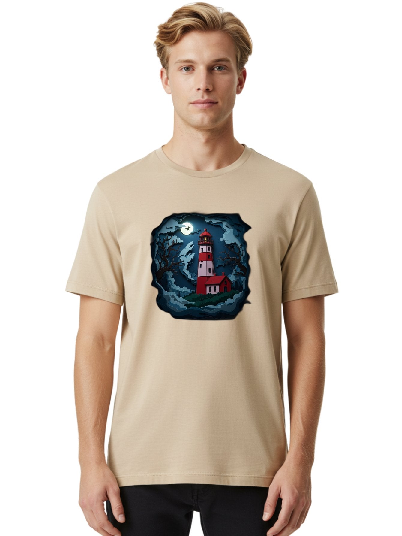 Lighthouse-At-Night Men'S Graphic Tee, 100% Cotton, Comfortable Casual Summer Wear, Machine Washable, Vintage Camera, Old Camera, Antique Camera, Black Camera, Classic Photography, Photography Equipment, Nostalgic Device, Film Camera, Bag715 28