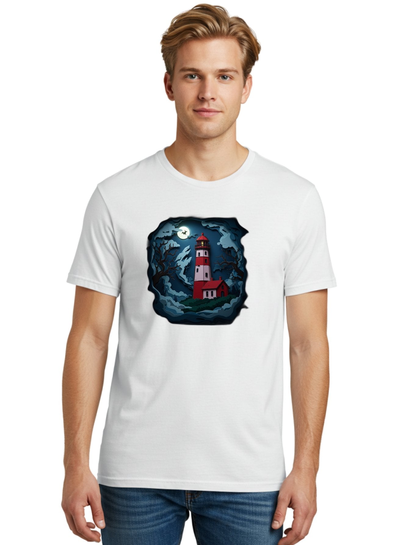 Lighthouse-At-Night Men'S Graphic Tee, 100% Cotton, Comfortable Casual Summer Wear, Machine Washable, Vintage Camera, Old Camera, Antique Camera, Black Camera, Classic Photography, Photography Equipment, Nostalgic Device, Film Camera, Bag715 24