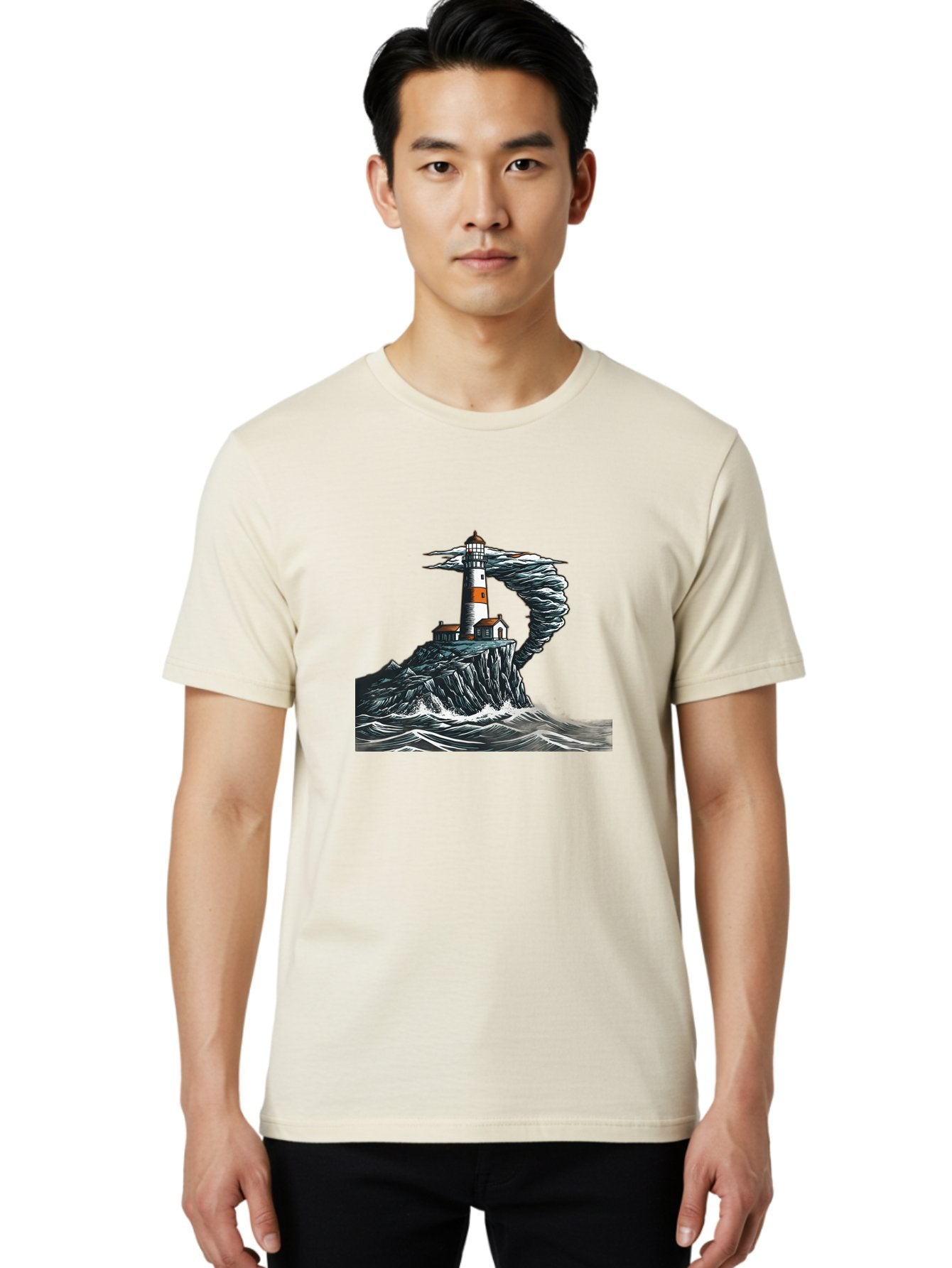 Lighthouse-In-Storm Men'S Graphic Tee, 100% Cotton, Comfortable Casual Summer Wear, Machine Washable, Vintage Camera, Old Camera, Antique Camera, Black Camera, Classic Photography, Photography Equipment, Nostalgic Device, Film Camera, Bag722 24