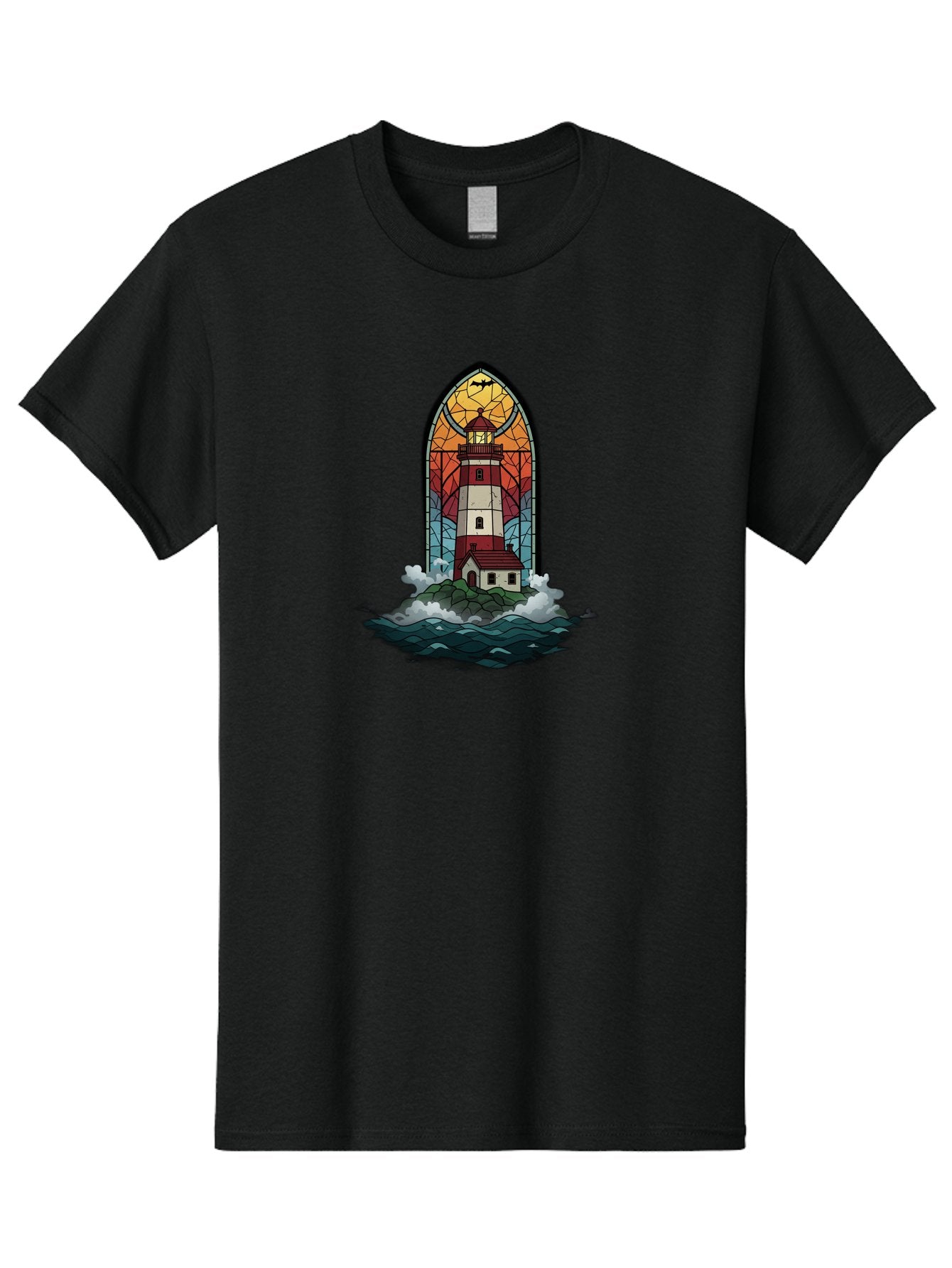 Lighthouse-Stained-Glass Men'S Graphic Tee, 100% Cotton, Comfortable Casual Summer Wear, Machine Washable, Vintage Camera, Old Camera, Antique Camera, Black Camera, Classic Photography, Photography Equipment, Nostalgic Device, Film Camera, Bag724 3