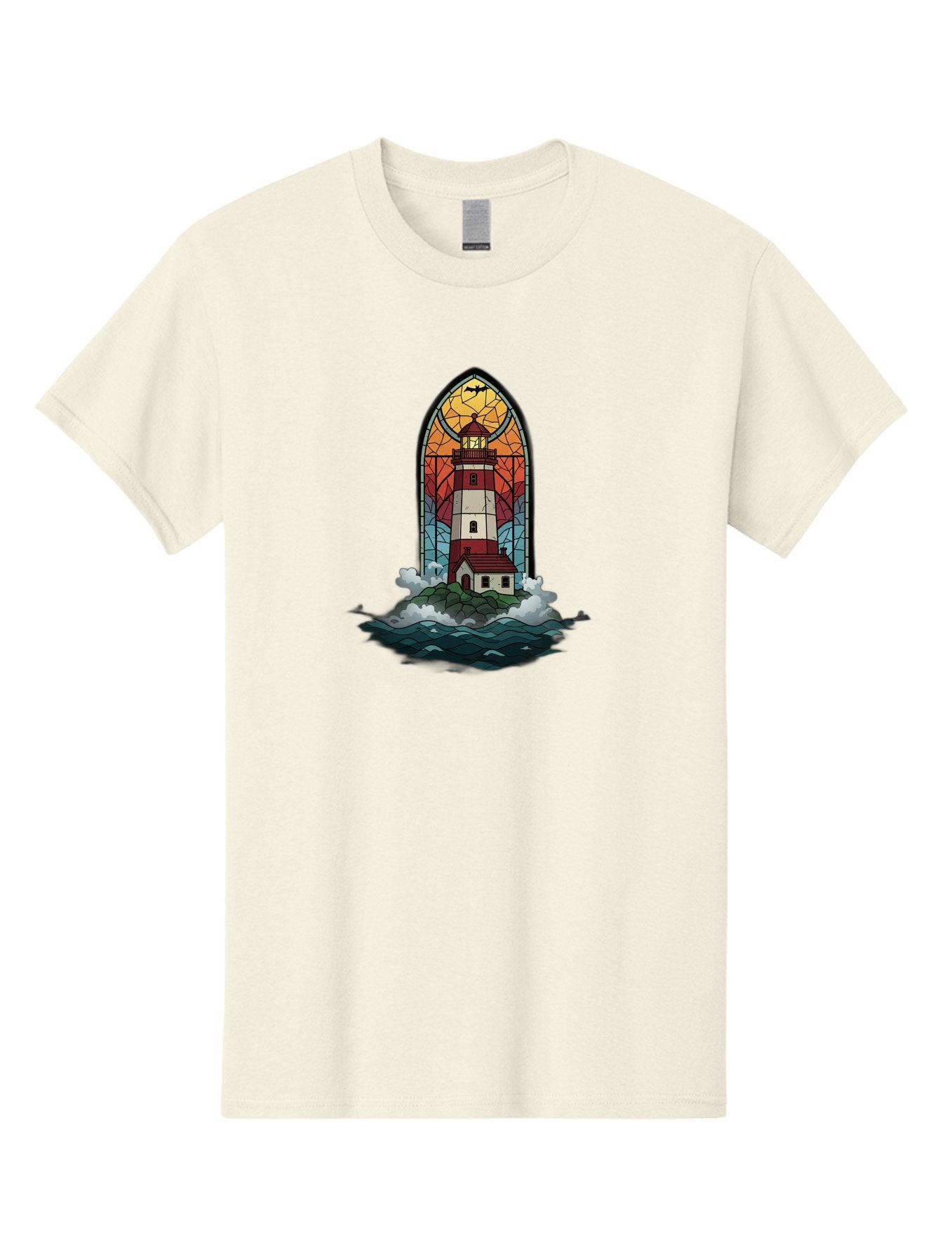 Lighthouse-Stained-Glass Men'S Graphic Tee, 100% Cotton, Comfortable Casual Summer Wear, Machine Washable, Vintage Camera, Old Camera, Antique Camera, Black Camera, Classic Photography, Photography Equipment, Nostalgic Device, Film Camera, Bag724