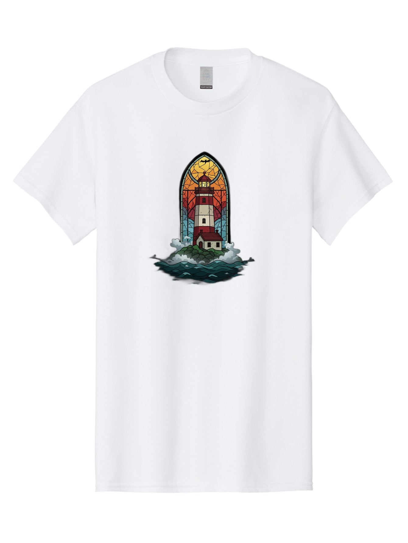 Lighthouse-Stained-Glass Men'S Graphic Tee, 100% Cotton, Comfortable Casual Summer Wear, Machine Washable, Vintage Camera, Old Camera, Antique Camera, Black Camera, Classic Photography, Photography Equipment, Nostalgic Device, Film Camera, Bag724 13