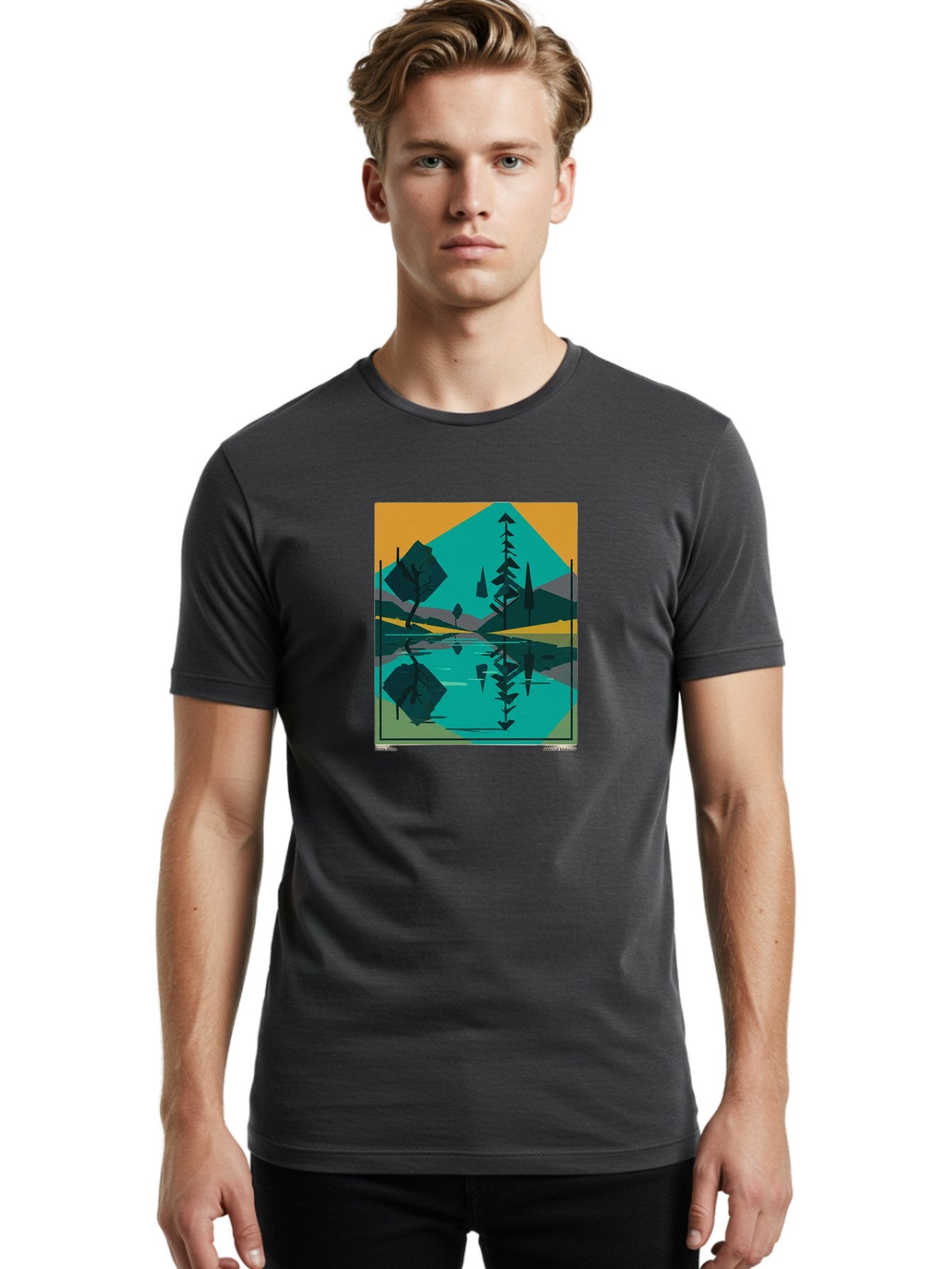 Mountain-Lake-Landscape Men'S Graphic Tee, 100% Cotton, Comfortable Casual Summer Wear, Machine Washable, Vintage Camera, Old Camera, Antique Camera, Black Camera, Classic Photography, Photography Equipment, Nostalgic Device, Film Camera, Bag821 18