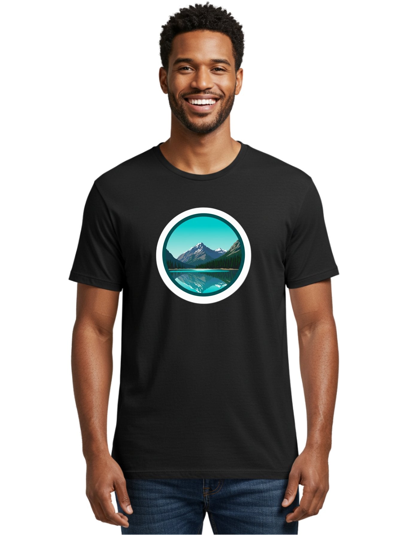Mountain-Lake-Scene Men'S Graphic Tee, 100% Cotton, Comfortable Casual Summer Wear, Machine Washable, Vintage Camera, Old Camera, Antique Camera, Black Camera, Classic Photography, Photography Equipment, Nostalgic Device, Film Camera, Bag822 26