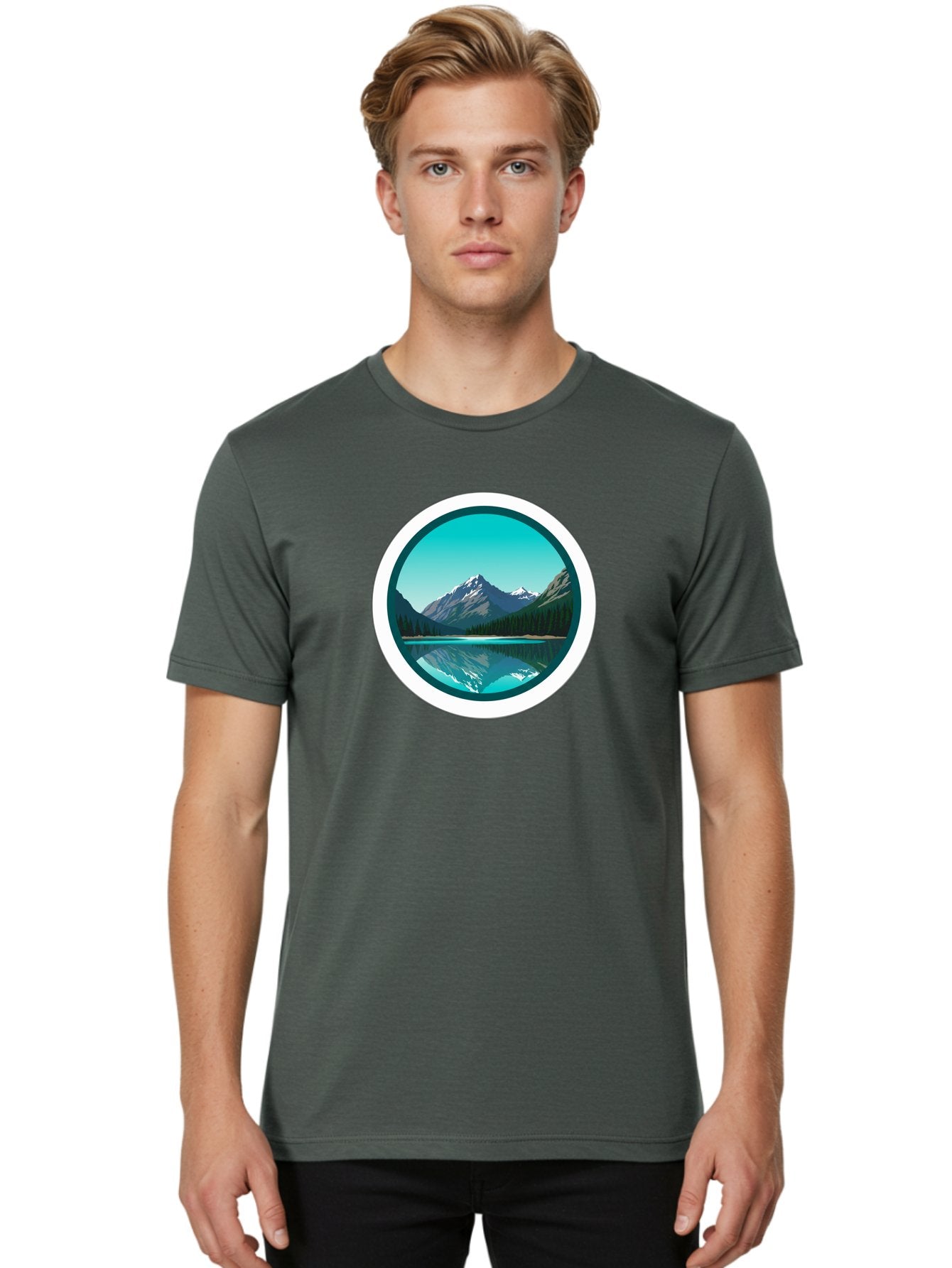 Mountain-Lake-Scene Men'S Graphic Tee, 100% Cotton, Comfortable Casual Summer Wear, Machine Washable, Vintage Camera, Old Camera, Antique Camera, Black Camera, Classic Photography, Photography Equipment, Nostalgic Device, Film Camera, Bag822 18