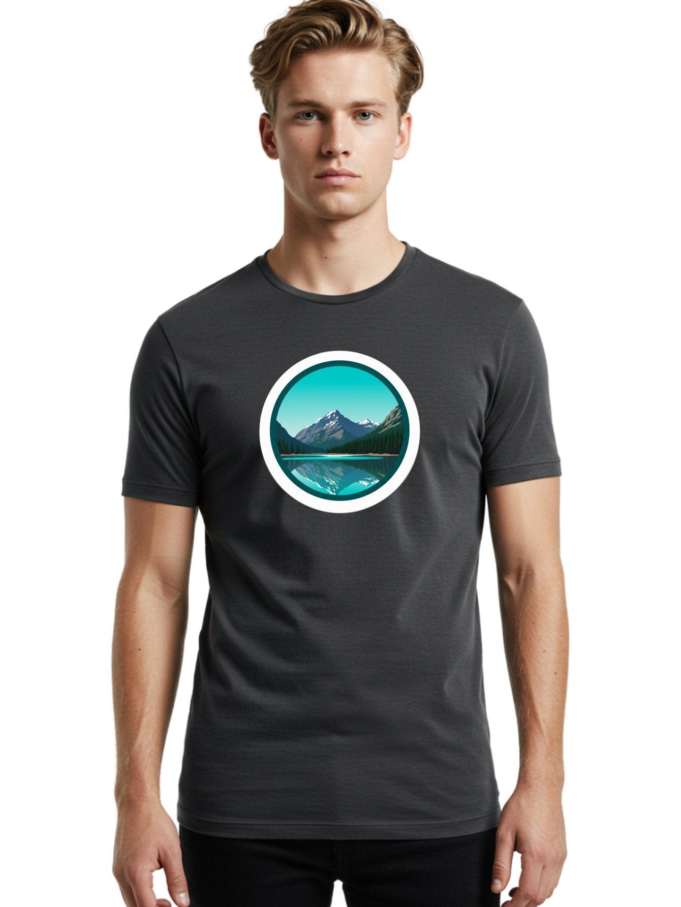 Mountain-Lake-Scene Men'S Graphic Tee, 100% Cotton, Comfortable Casual Summer Wear, Machine Washable, Vintage Camera, Old Camera, Antique Camera, Black Camera, Classic Photography, Photography Equipment, Nostalgic Device, Film Camera, Bag822 17