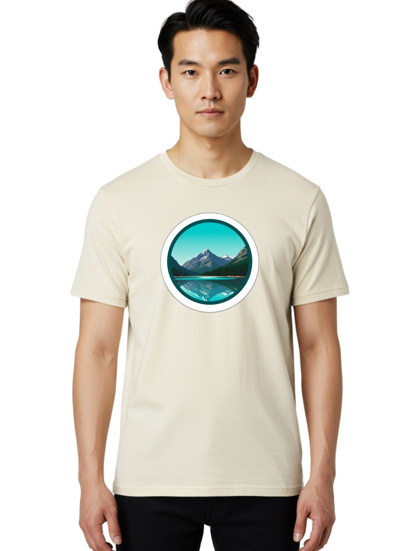 Mountain-Lake-Scene Men'S Graphic Tee, 100% Cotton, Comfortable Casual Summer Wear, Machine Washable, Vintage Camera, Old Camera, Antique Camera, Black Camera, Classic Photography, Photography Equipment, Nostalgic Device, Film Camera, Bag822 25