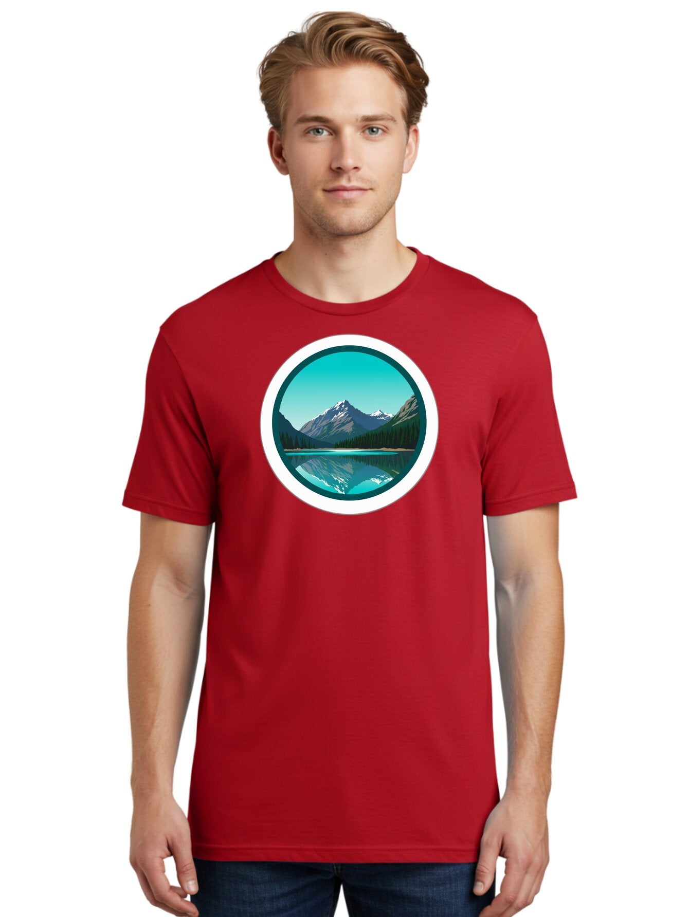 Mountain-Lake-Scene Men'S Graphic Tee, 100% Cotton, Comfortable Casual Summer Wear, Machine Washable, Vintage Camera, Old Camera, Antique Camera, Black Camera, Classic Photography, Photography Equipment, Nostalgic Device, Film Camera, Bag822 16