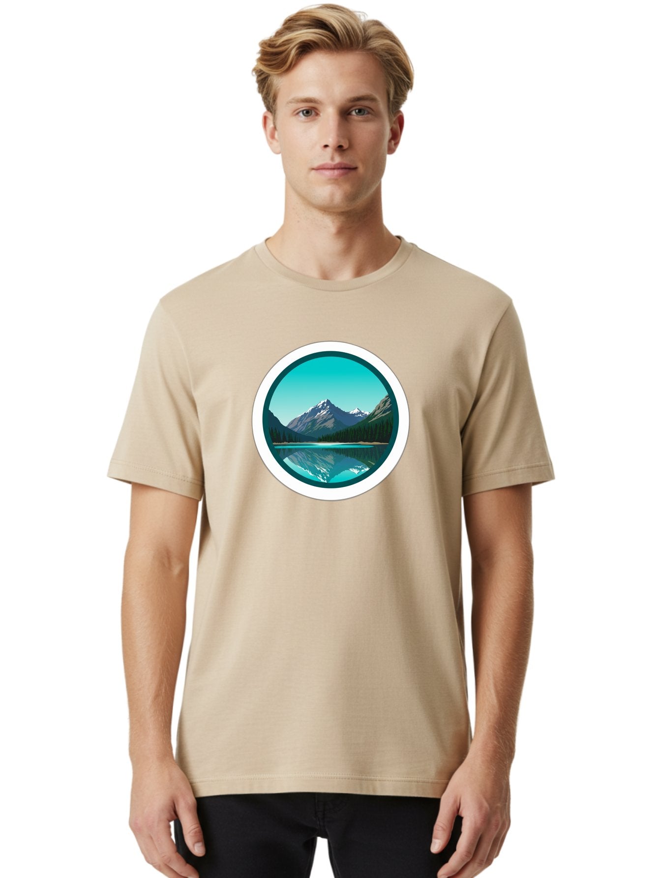 Mountain-Lake-Scene Men'S Graphic Tee, 100% Cotton, Comfortable Casual Summer Wear, Machine Washable, Vintage Camera, Old Camera, Antique Camera, Black Camera, Classic Photography, Photography Equipment, Nostalgic Device, Film Camera, Bag822 19