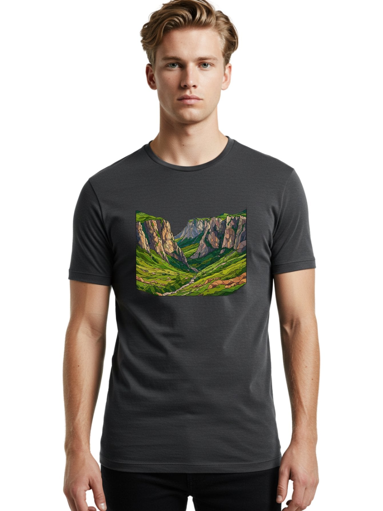 Mountain-Landscape-1 Men'S Graphic Tee, 100% Cotton, Comfortable Casual Summer Wear, Machine Washable, Vintage Camera, Old Camera, Antique Camera, Black Camera, Classic Photography, Photography Equipment, Nostalgic Device, Film Camera, Bag824 21