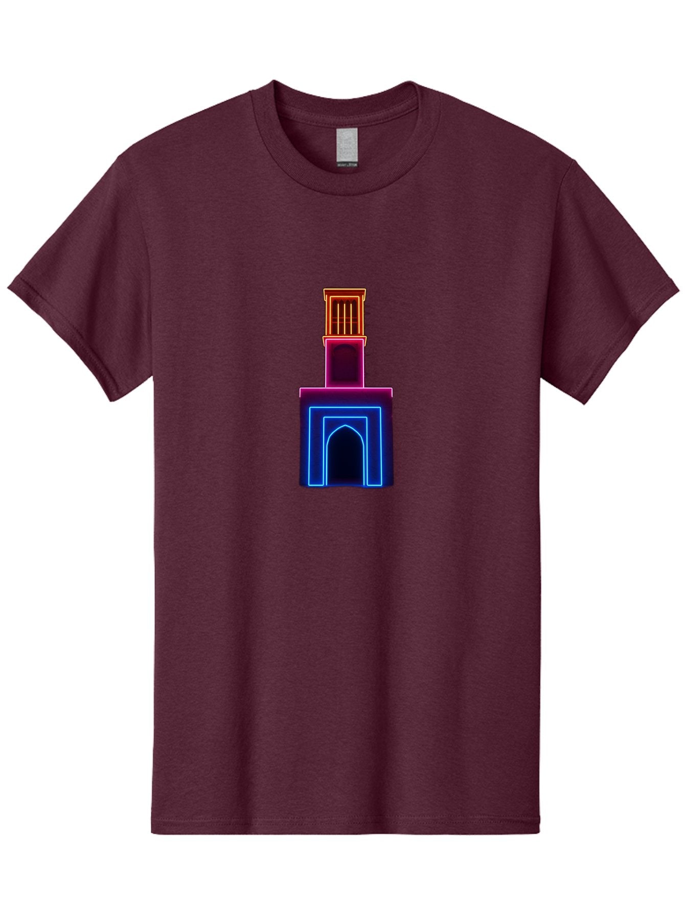 Neon-Tower-With-Archway Men'S Graphic Tee, 100% Cotton, Comfortable Casual Summer Wear, Machine Washable, Vintage Camera, Old Camera, Antique Camera, Black Camera, Classic Photography, Photography Equipment, Nostalgic Device, Film Camera, Bag856