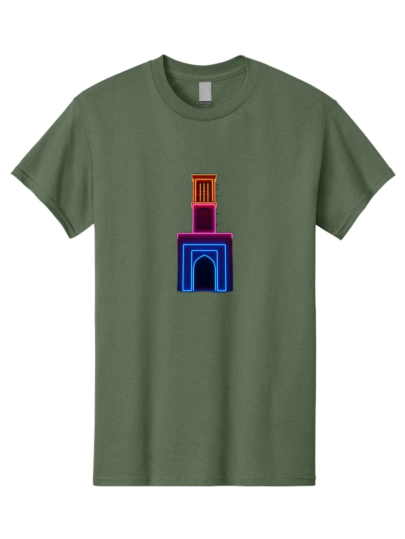 Neon-Tower-With-Archway Men'S Graphic Tee, 100% Cotton, Comfortable Casual Summer Wear, Machine Washable, Vintage Camera, Old Camera, Antique Camera, Black Camera, Classic Photography, Photography Equipment, Nostalgic Device, Film Camera, Bag856