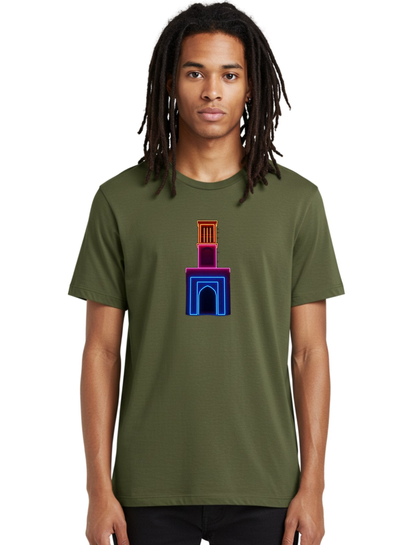 Neon-Tower-With-Archway Men'S Graphic Tee, 100% Cotton, Comfortable Casual Summer Wear, Machine Washable, Vintage Camera, Old Camera, Antique Camera, Black Camera, Classic Photography, Photography Equipment, Nostalgic Device, Film Camera, Bag856 21