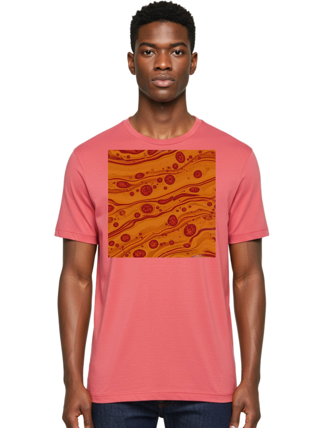 Orange-Marble-Pattern Men'S Graphic Tee, 100% Cotton, Comfortable Casual Summer Wear, Machine Washable, Vintage Camera, Old Camera, Antique Camera, Black Camera, Classic Photography, Photography Equipment, Nostalgic Device, Film Camera, Bag885 30