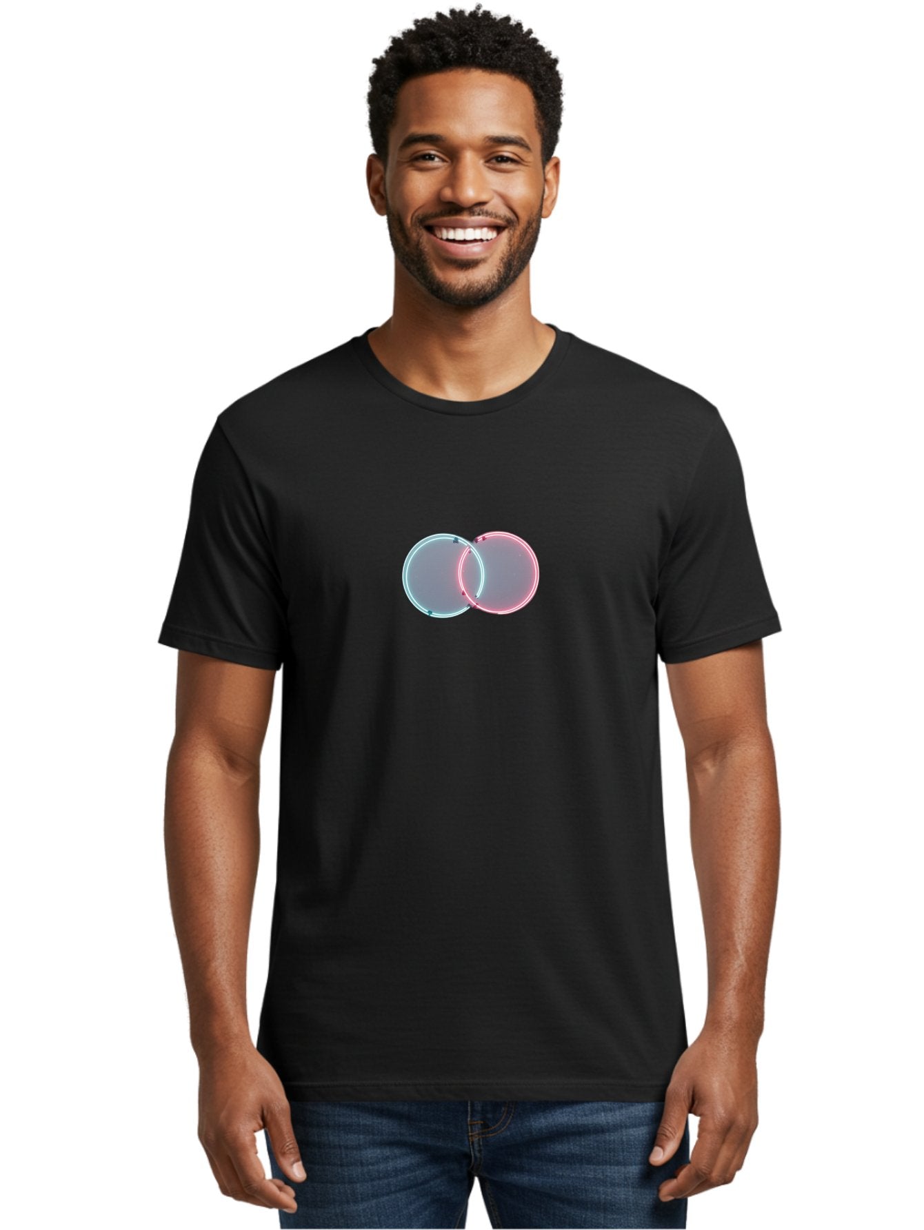 Overlapping-Neon-Circles-1 Men'S Graphic Tee, 100% Cotton, Comfortable Casual Summer Wear, Machine Washable, Vintage Camera, Old Camera, Antique Camera, Black Camera, Classic Photography, Photography Equipment, Nostalgic Device, Film Camera, Bag916 21