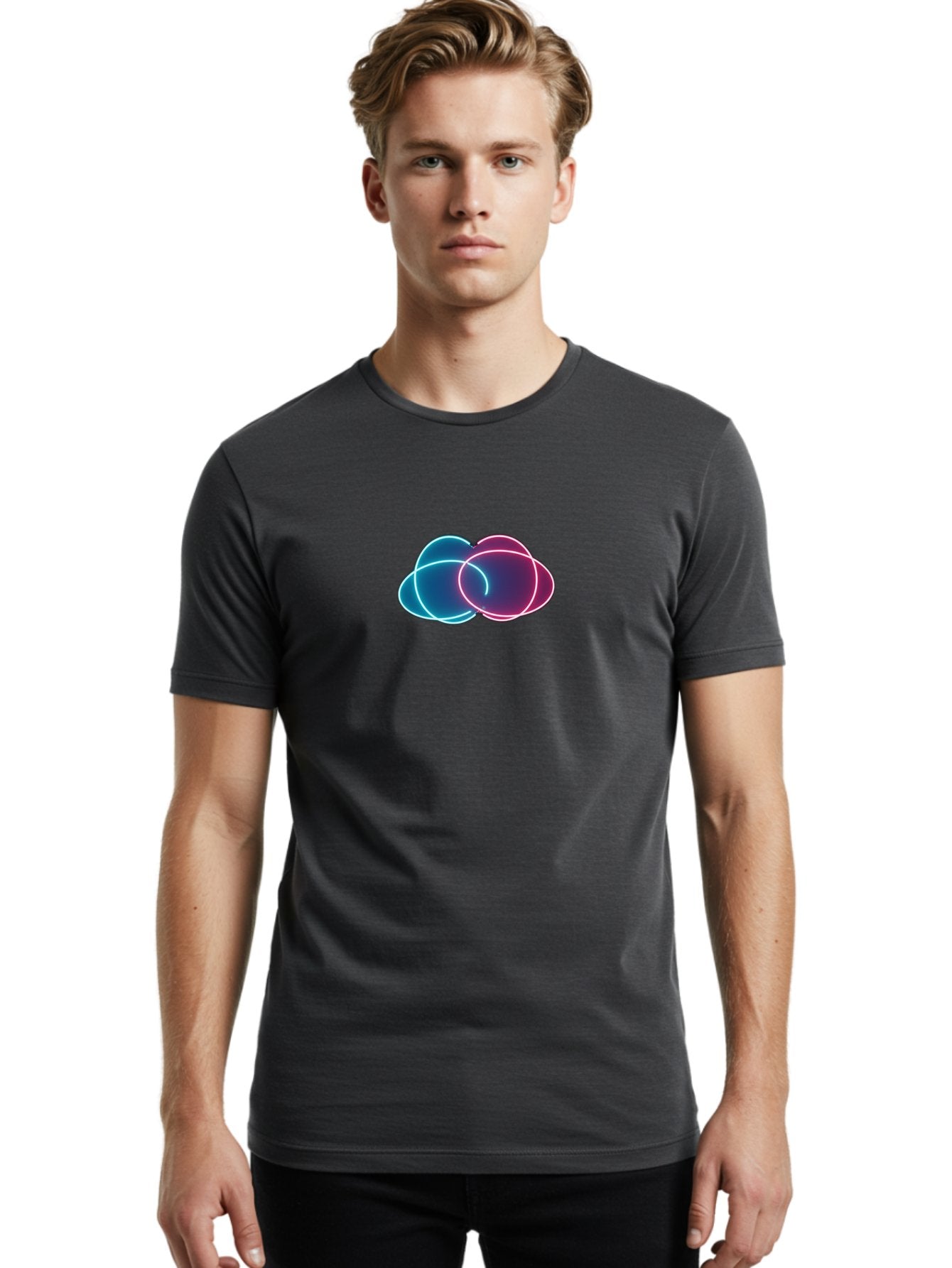 Overlapping-Neon-Circles Men'S Graphic Tee, 100% Cotton, Comfortable Casual Summer Wear, Machine Washable, Vintage Camera, Old Camera, Antique Camera, Black Camera, Classic Photography, Photography Equipment, Nostalgic Device, Film Camera, Bag917 19