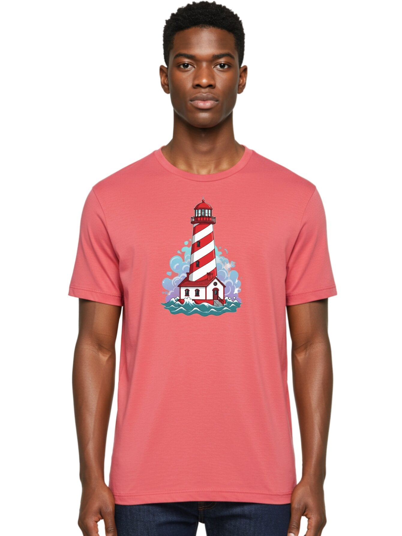 Red-And-White-Lighthouse Men'S Graphic Tee, 100% Cotton, Comfortable Casual Summer Wear, Machine Washable, Vintage Camera, Old Camera, Antique Camera, Black Camera, Classic Photography, Photography Equipment, Nostalgic Device, Film Camera, Bah012 25