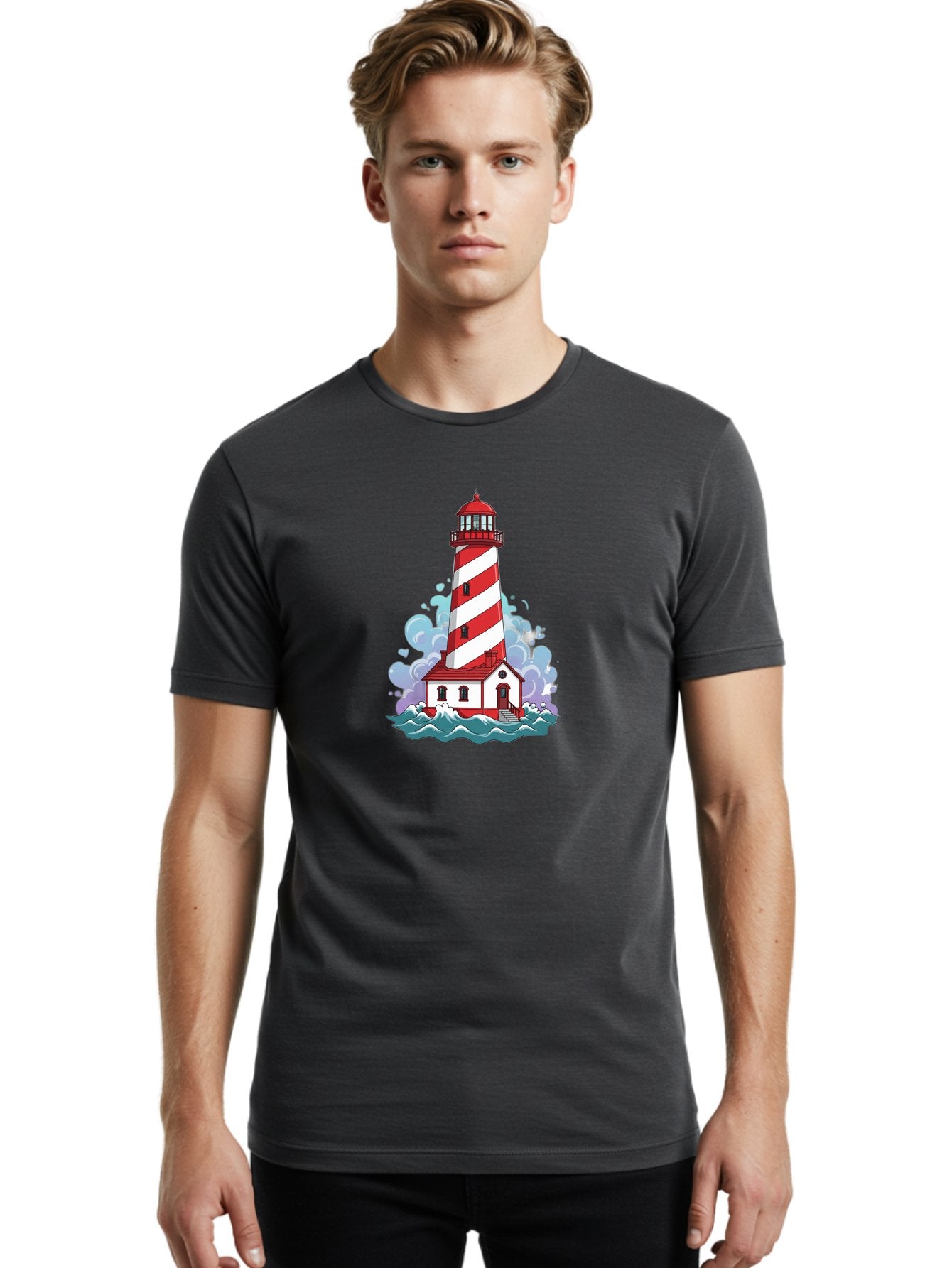 Red-And-White-Lighthouse Men'S Graphic Tee, 100% Cotton, Comfortable Casual Summer Wear, Machine Washable, Vintage Camera, Old Camera, Antique Camera, Black Camera, Classic Photography, Photography Equipment, Nostalgic Device, Film Camera, Bah012 23