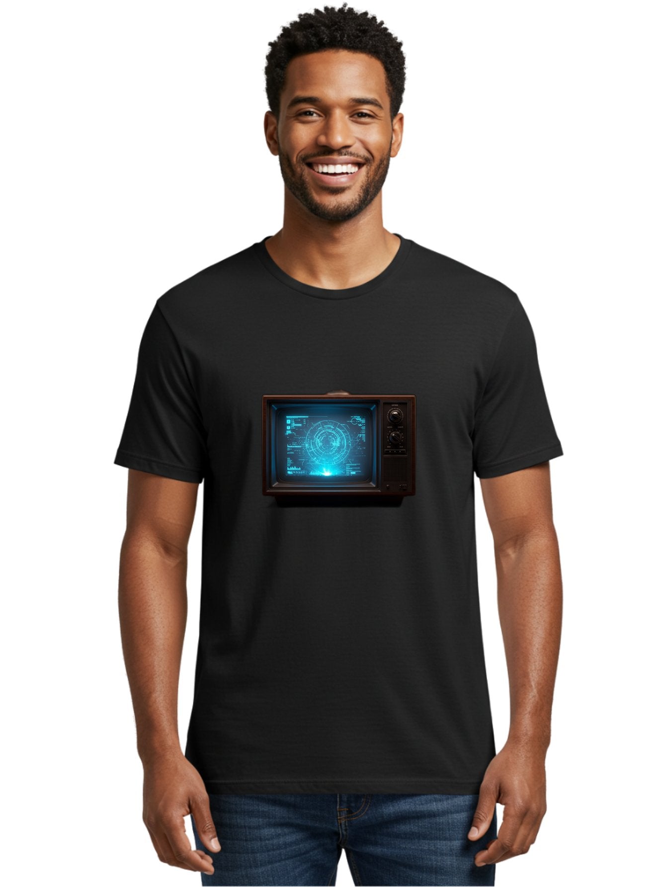 Retro-Tv-With-Radar-Screen Men'S Graphic Tee, 100% Cotton, Comfortable Casual Summer Wear, Machine Washable, Vintage Camera, Old Camera, Antique Camera, Black Camera, Classic Photography, Photography Equipment, Nostalgic Device, Film Camera, Bah025 17