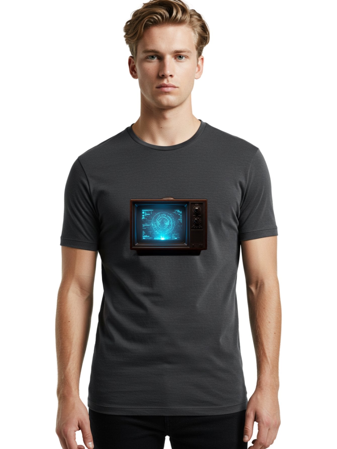Retro-Tv-With-Radar-Screen Men'S Graphic Tee, 100% Cotton, Comfortable Casual Summer Wear, Machine Washable, Vintage Camera, Old Camera, Antique Camera, Black Camera, Classic Photography, Photography Equipment, Nostalgic Device, Film Camera, Bah025 27