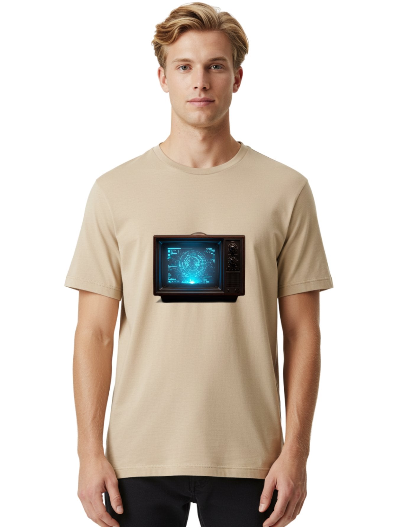 Retro-Tv-With-Radar-Screen Men'S Graphic Tee, 100% Cotton, Comfortable Casual Summer Wear, Machine Washable, Vintage Camera, Old Camera, Antique Camera, Black Camera, Classic Photography, Photography Equipment, Nostalgic Device, Film Camera, Bah025 23