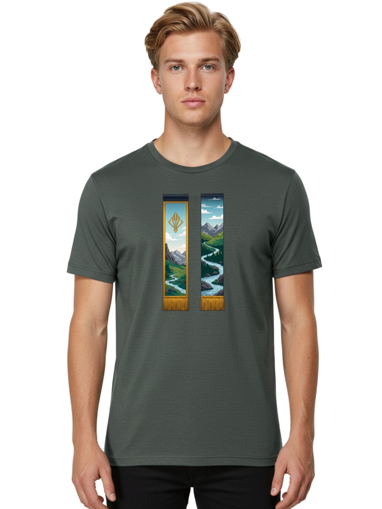 River-Landscape-Banners Men'S Graphic Tee, 100% Cotton, Comfortable Casual Summer Wear, Machine Washable, Vintage Camera, Old Camera, Antique Camera, Black Camera, Classic Photography, Photography Equipment, Nostalgic Device, Film Camera, Bah026 27