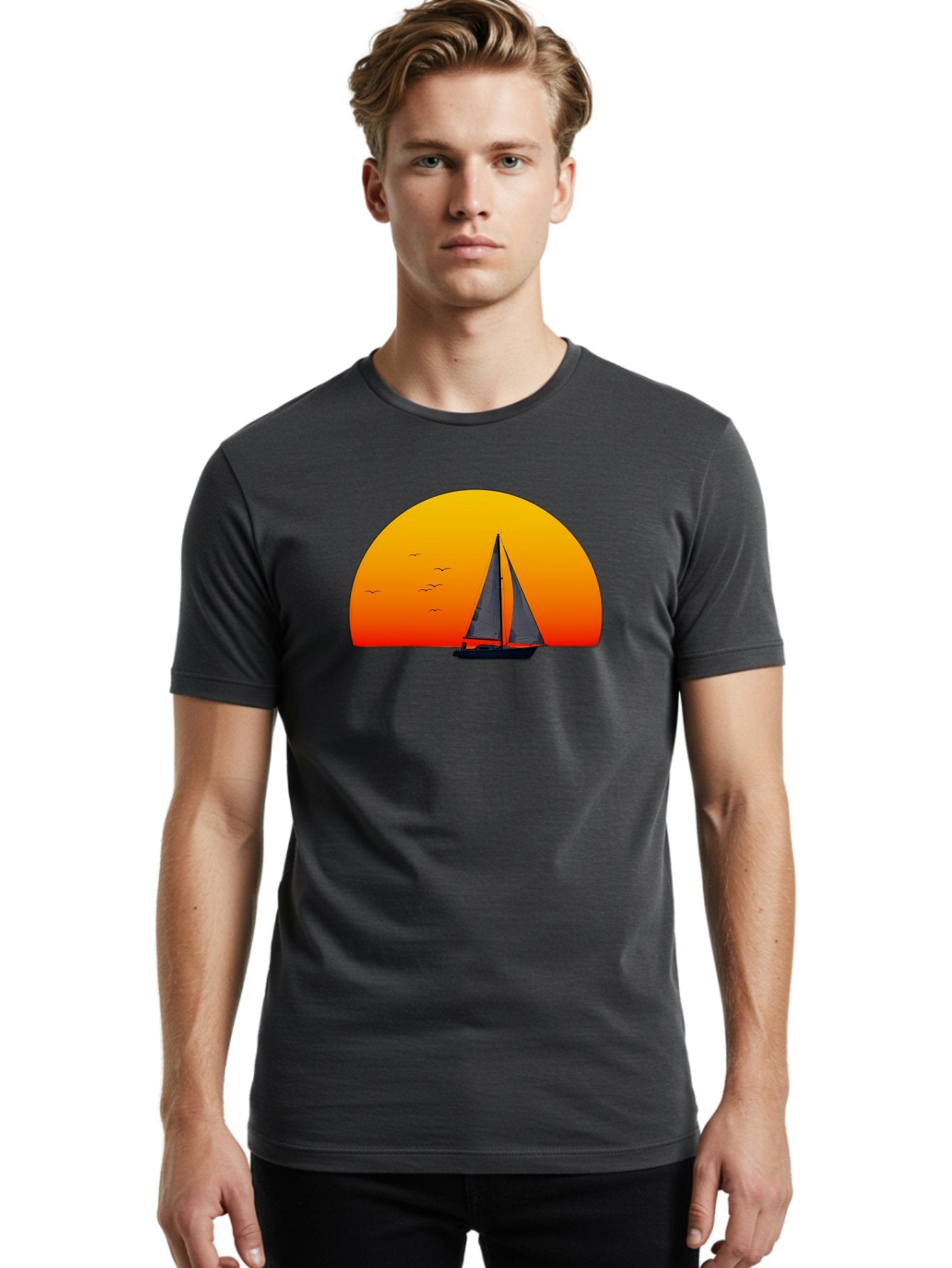 Sailboat-At-Sunset Men'S Graphic Tee, 100% Cotton, Comfortable Casual Summer Wear, Machine Washable, Vintage Camera, Old Camera, Antique Camera, Black Camera, Classic Photography, Photography Equipment, Nostalgic Device, Film Camera, Bah055 24