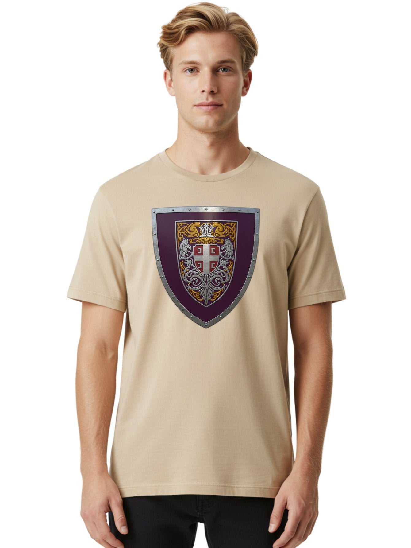 Shield-With-Cross Men'S Graphic Tee, 100% Cotton, Comfortable Casual Summer Wear, Machine Washable, Vintage Camera, Old Camera, Antique Camera, Black Camera, Classic Photography, Photography Equipment, Nostalgic Device, Film Camera, Camera Art Bah098 16