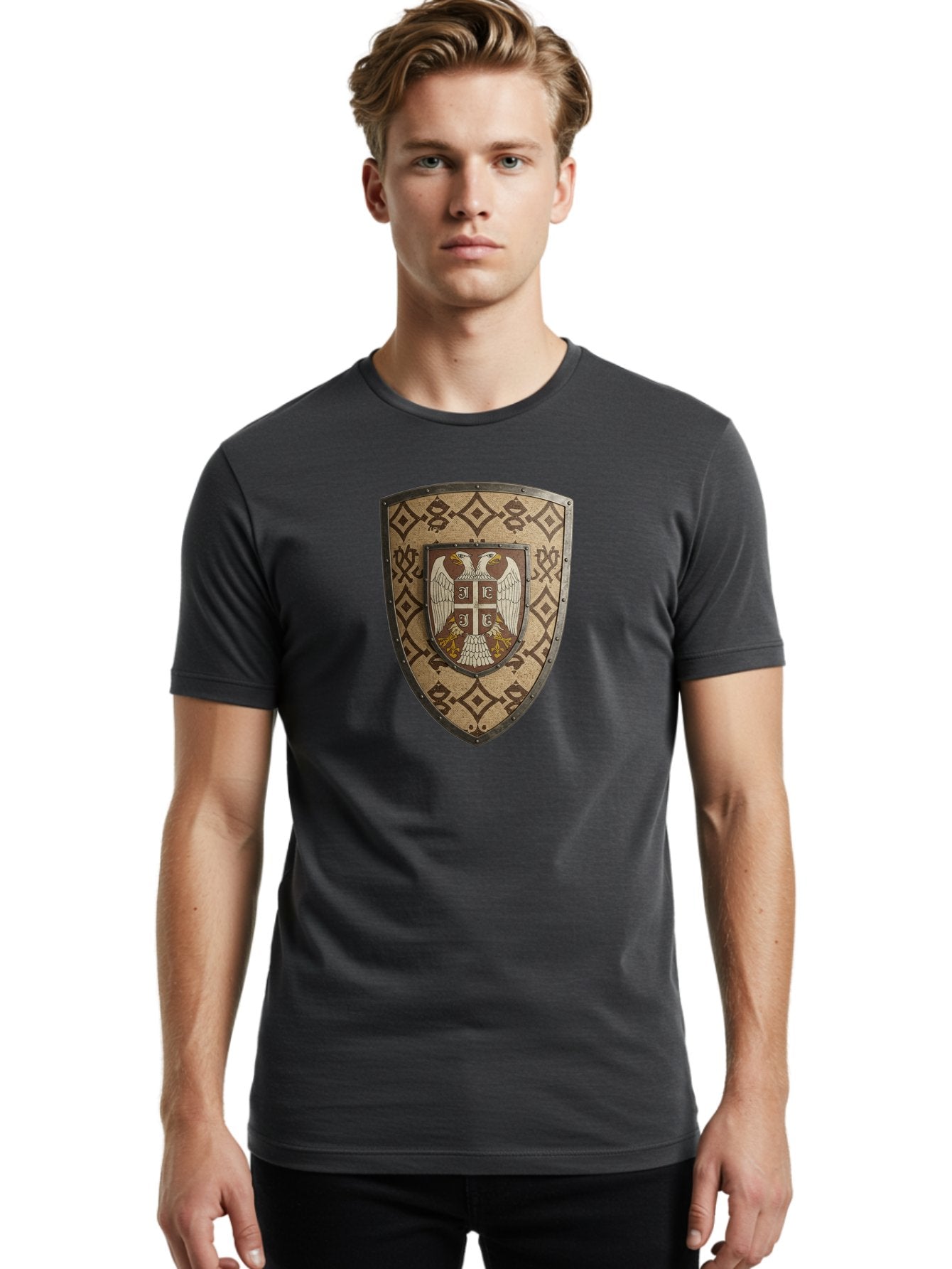 Shield-With-Double-Headed-Eagle Men'S Graphic Tee, 100% Cotton, Comfortable Casual Summer Wear, Machine Washable, Vintage Camera, Old Camera, Antique Camera, Black Camera, Classic Photography, Photography Equipment, Nostalgic Device, Bah099 22