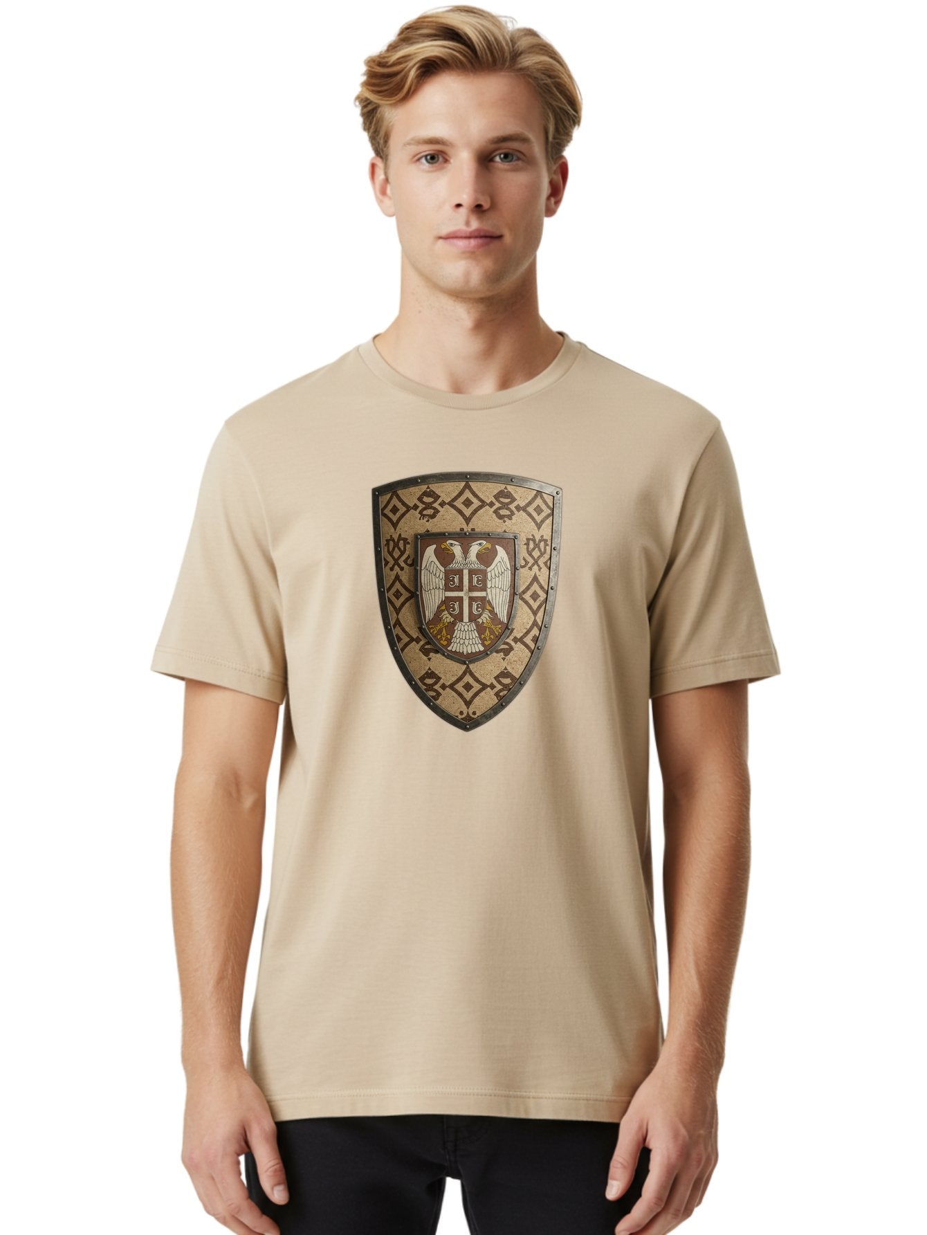 Shield-With-Double-Headed-Eagle Men'S Graphic Tee, 100% Cotton, Comfortable Casual Summer Wear, Machine Washable, Vintage Camera, Old Camera, Antique Camera, Black Camera, Classic Photography, Photography Equipment, Nostalgic Device, Bah099 29