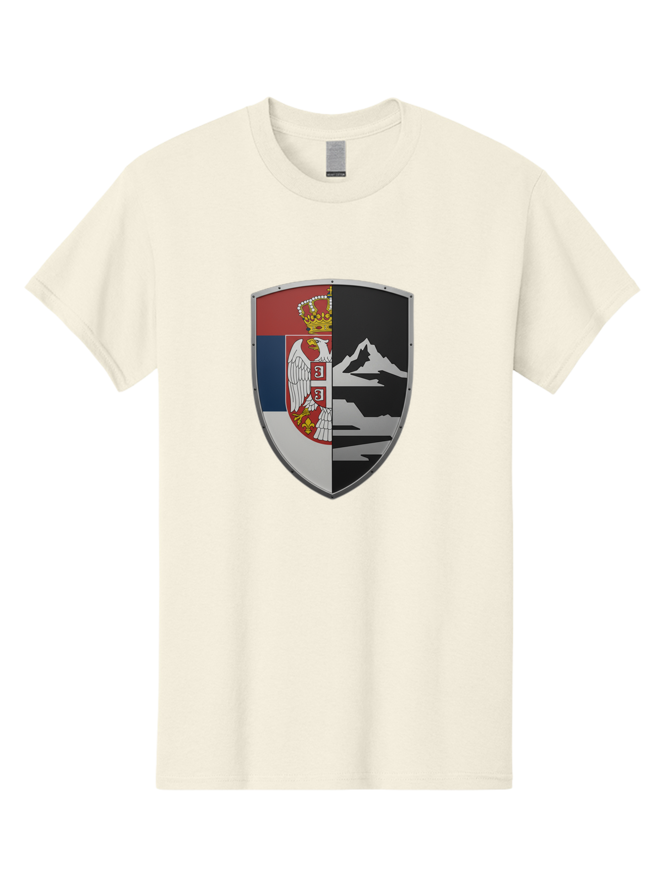 Shield-With-Eagle-And-Mountain Men'S Graphic Tee, 100% Cotton, Comfortable Casual Summer Wear, Machine Washable, Vintage Camera, Old Camera, Antique Camera, Black Camera, Classic Photography, Photography Equipment, Nostalgic Device, Bah100