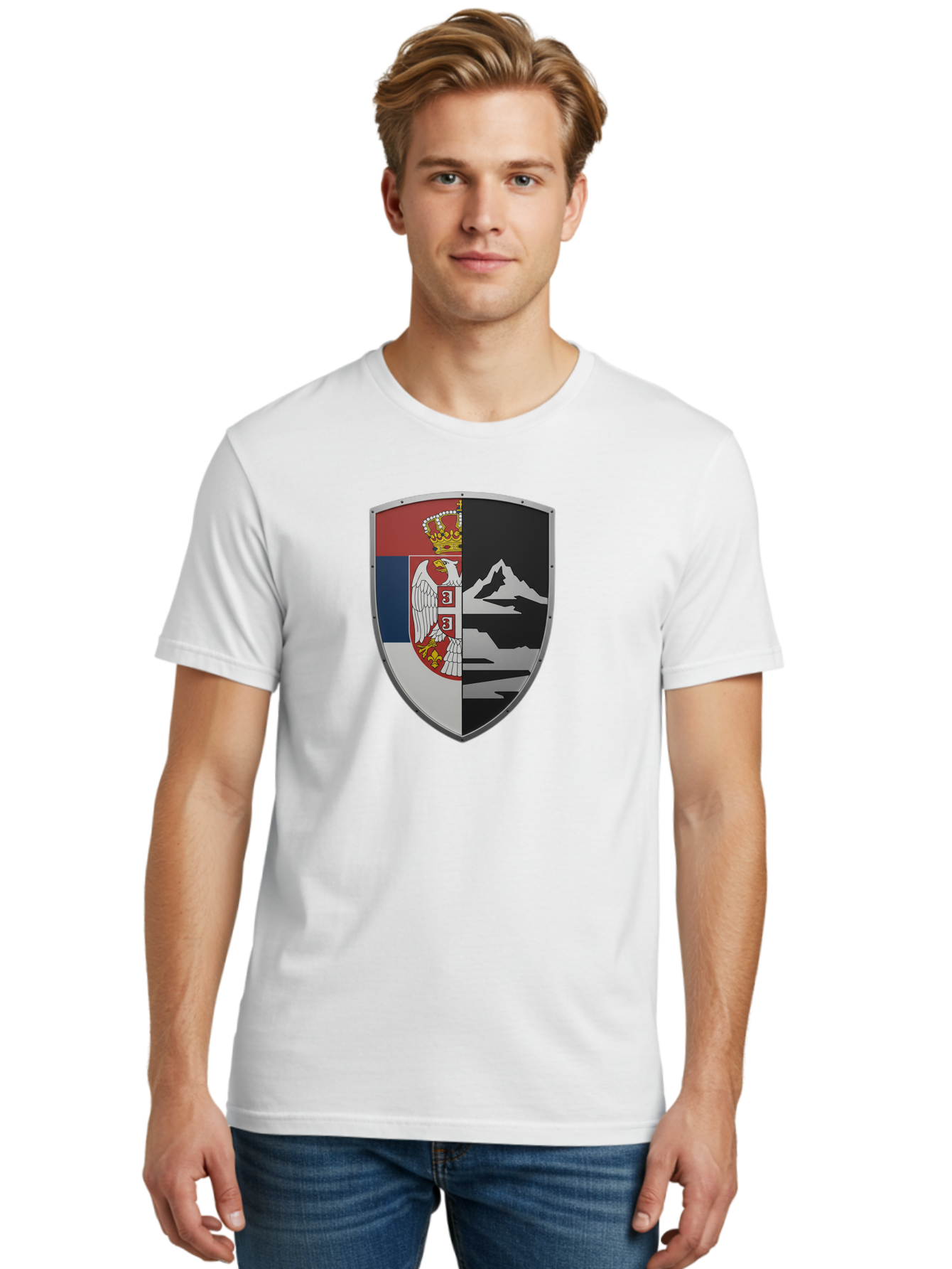 Shield-With-Eagle-And-Mountain Men'S Graphic Tee, 100% Cotton, Comfortable Casual Summer Wear, Machine Washable, Vintage Camera, Old Camera, Antique Camera, Black Camera, Classic Photography, Photography Equipment, Nostalgic Device, Bah100 28