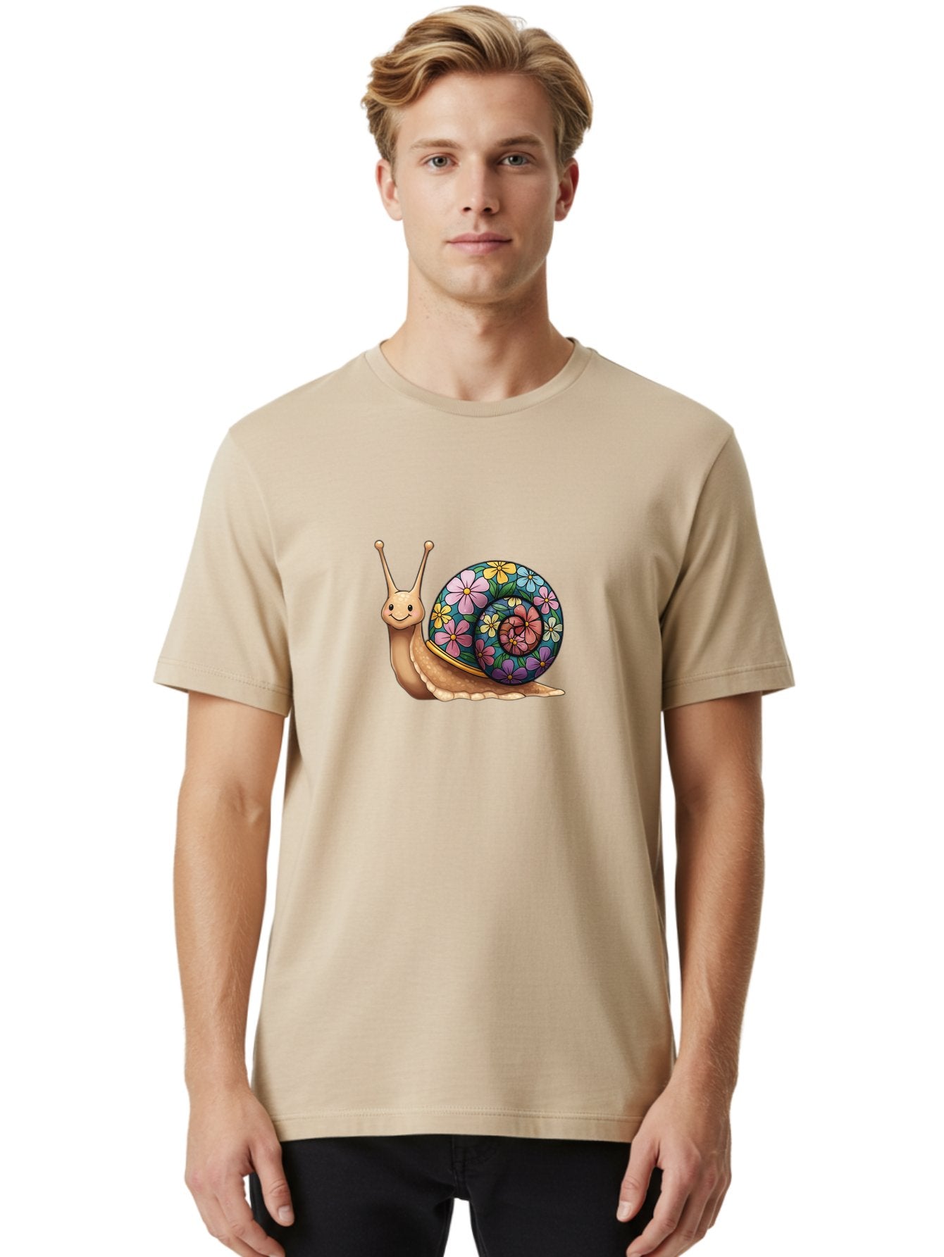 Snail-With-Flowers-1 Men'S Graphic Tee, 100% Cotton, Comfortable Casual Summer Wear, Machine Washable, Vintage Camera, Old Camera, Antique Camera, Black Camera, Classic Photography, Photography Equipment, Nostalgic Device, Film Camera, Bah139 25