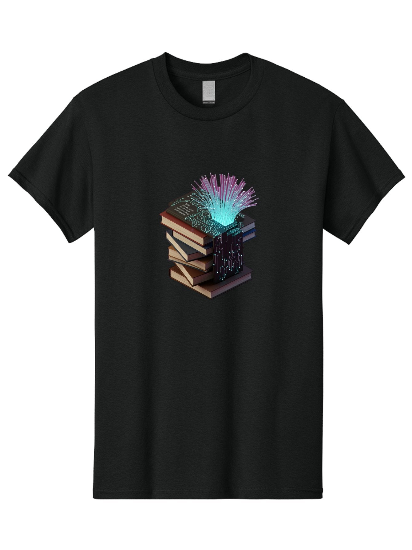 Stacked-Books-With-Circuit-Board-And-Data-Streams Men'S Graphic Tee, 100% Cotton, Comfortable Casual Summer Wear, Machine Washable, Vintage Camera, Old Camera, Antique Camera, Black Camera, Classic Photography, Photography Equipment, Bah172 15