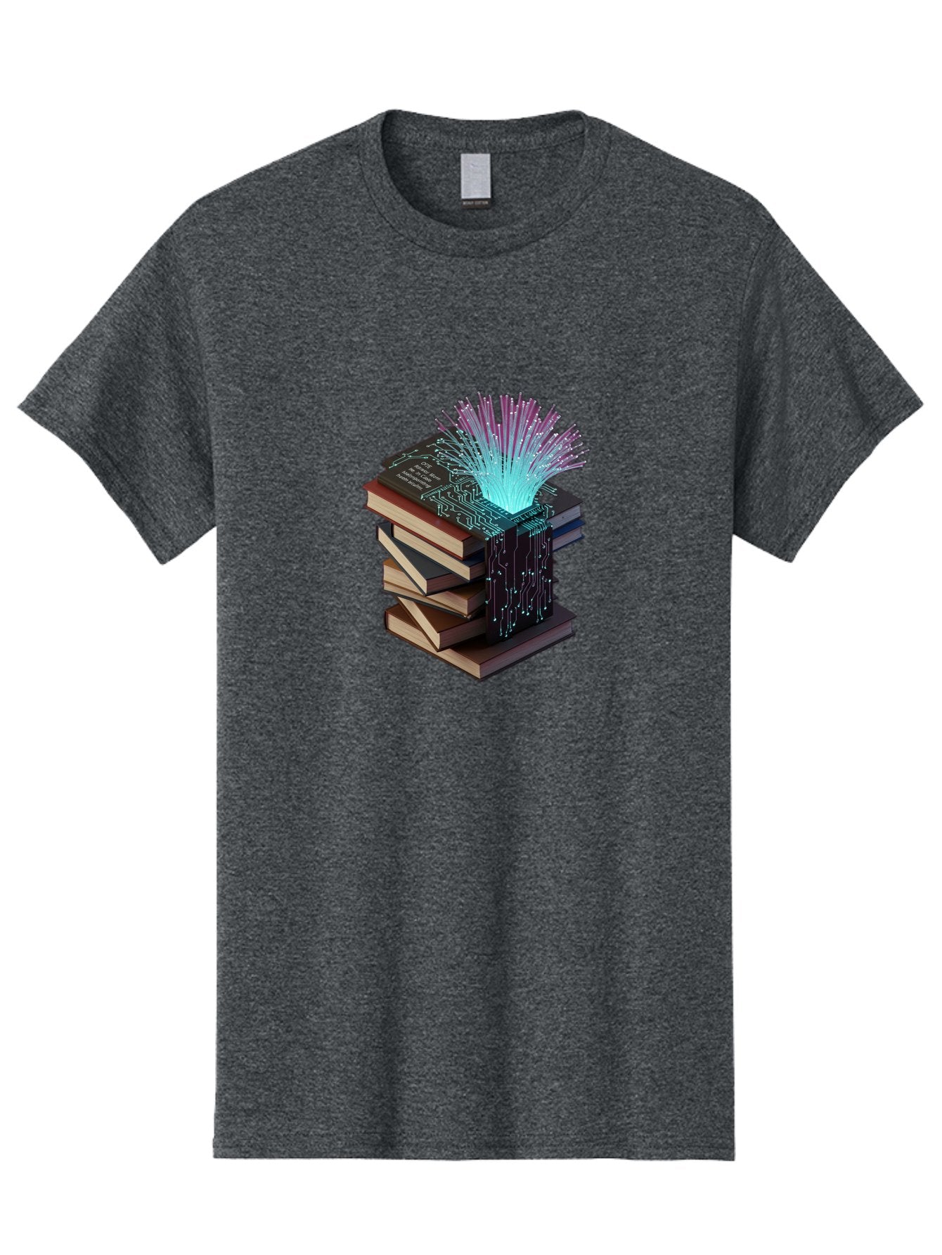 Stacked-Books-With-Circuit-Board-And-Data-Streams Men'S Graphic Tee, 100% Cotton, Comfortable Casual Summer Wear, Machine Washable, Vintage Camera, Old Camera, Antique Camera, Black Camera, Classic Photography, Photography Equipment, Bah172