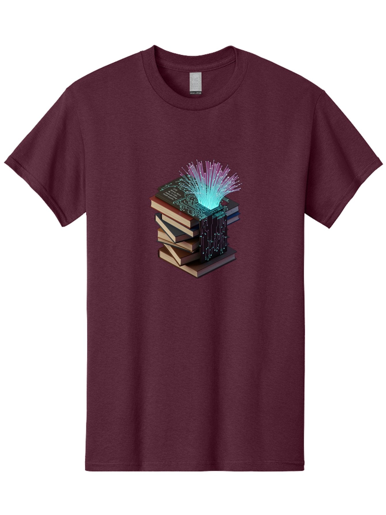 Stacked-Books-With-Circuit-Board-And-Data-Streams Men'S Graphic Tee, 100% Cotton, Comfortable Casual Summer Wear, Machine Washable, Vintage Camera, Old Camera, Antique Camera, Black Camera, Classic Photography, Photography Equipment, Bah172 4
