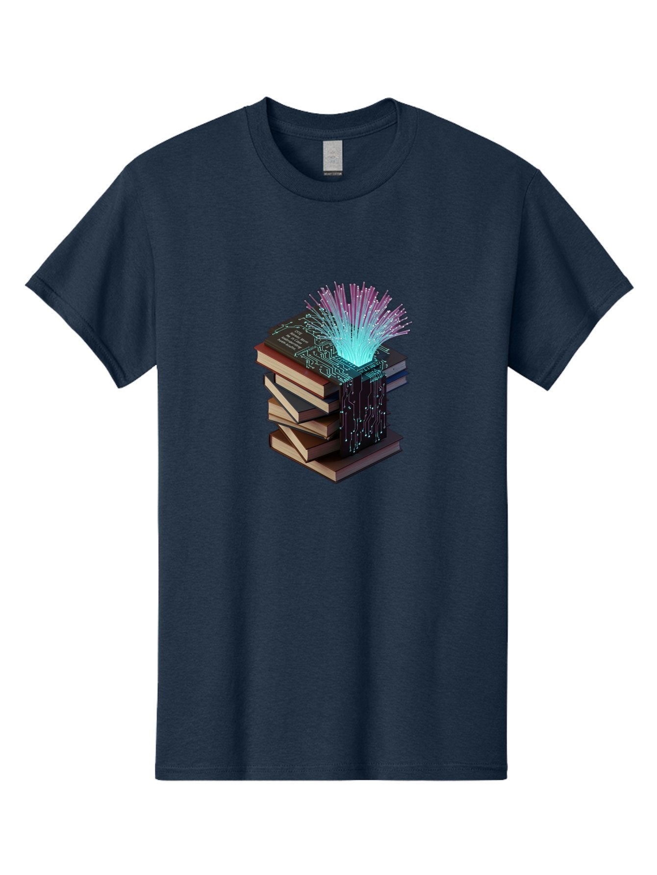 Stacked-Books-With-Circuit-Board-And-Data-Streams Men'S Graphic Tee, 100% Cotton, Comfortable Casual Summer Wear, Machine Washable, Vintage Camera, Old Camera, Antique Camera, Black Camera, Classic Photography, Photography Equipment, Bah172