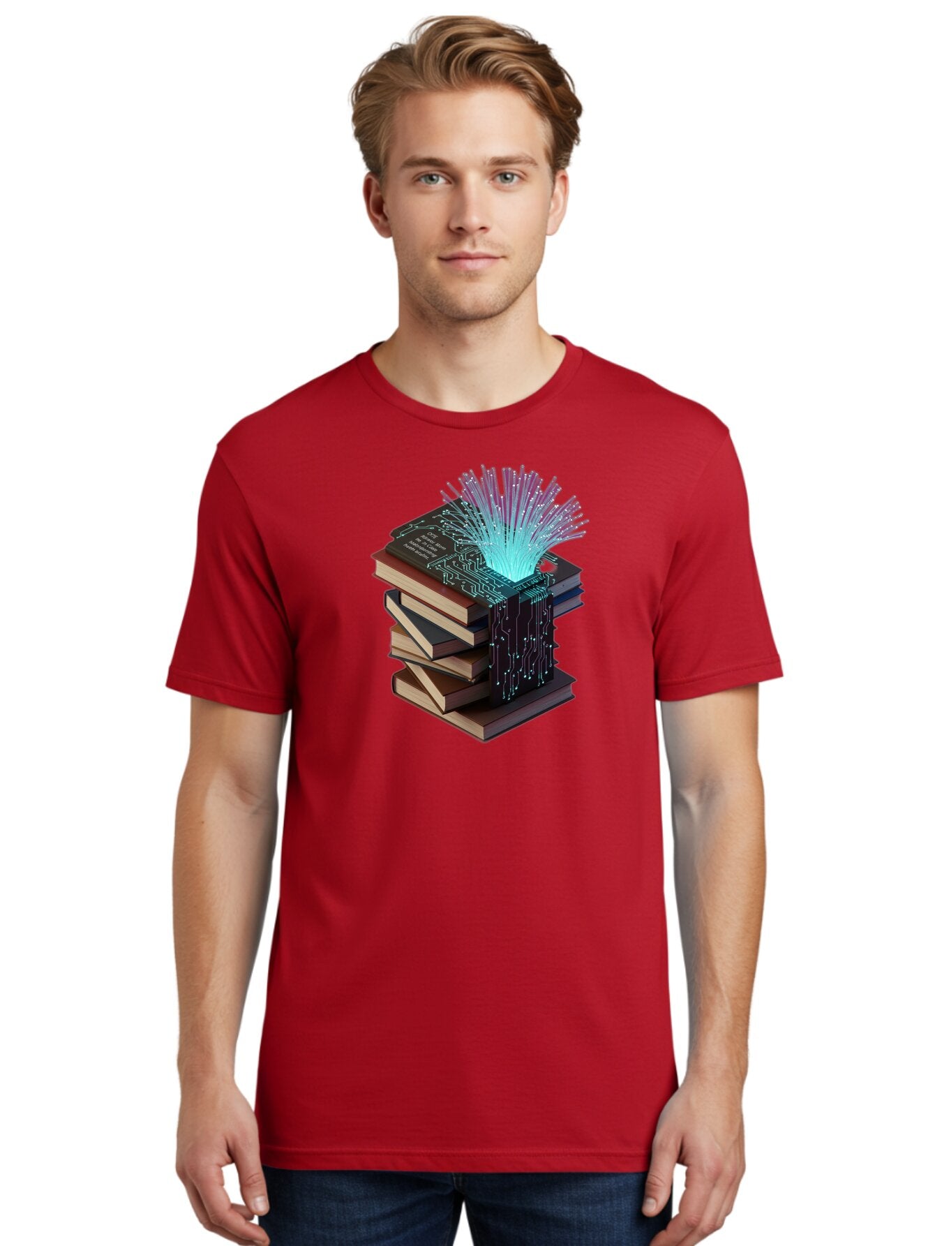 Stacked-Books-With-Circuit-Board-And-Data-Streams Men'S Graphic Tee, 100% Cotton, Comfortable Casual Summer Wear, Machine Washable, Vintage Camera, Old Camera, Antique Camera, Black Camera, Classic Photography, Photography Equipment, Bah172 22