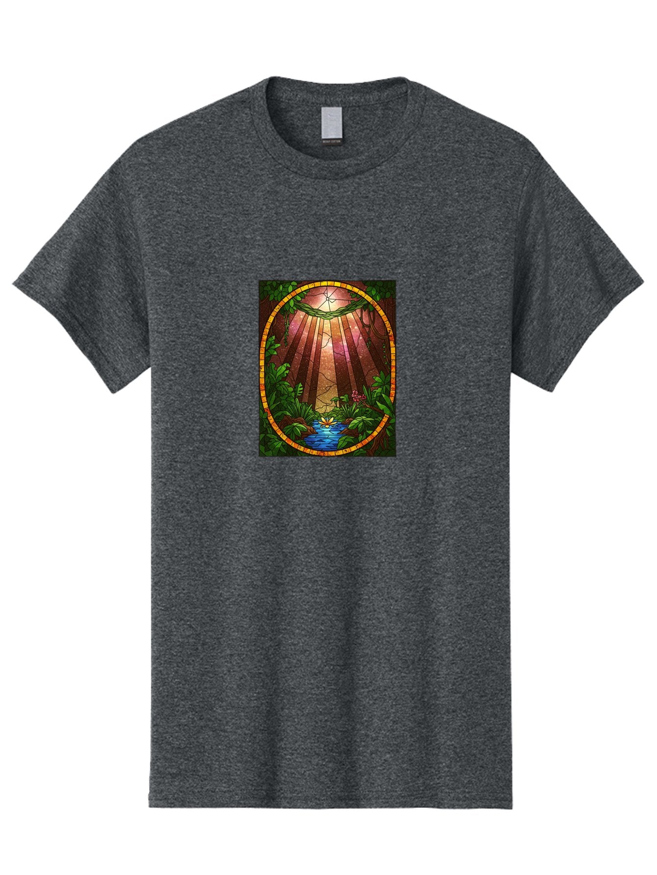 Stained-Glass-Jungle-Scene Men'S Graphic Tee, 100% Cotton, Comfortable Casual Summer Wear, Machine Washable, Vintage Camera, Old Camera, Antique Camera, Black Camera, Classic Photography, Photography Equipment, Nostalgic Device, Film Camera, Bah174 5